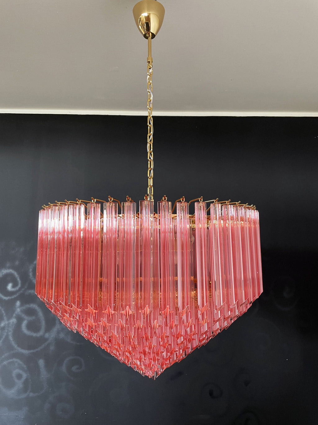Mid-Century Murano Chandelier | Punto di Luce |  265 Pink Prism Glass