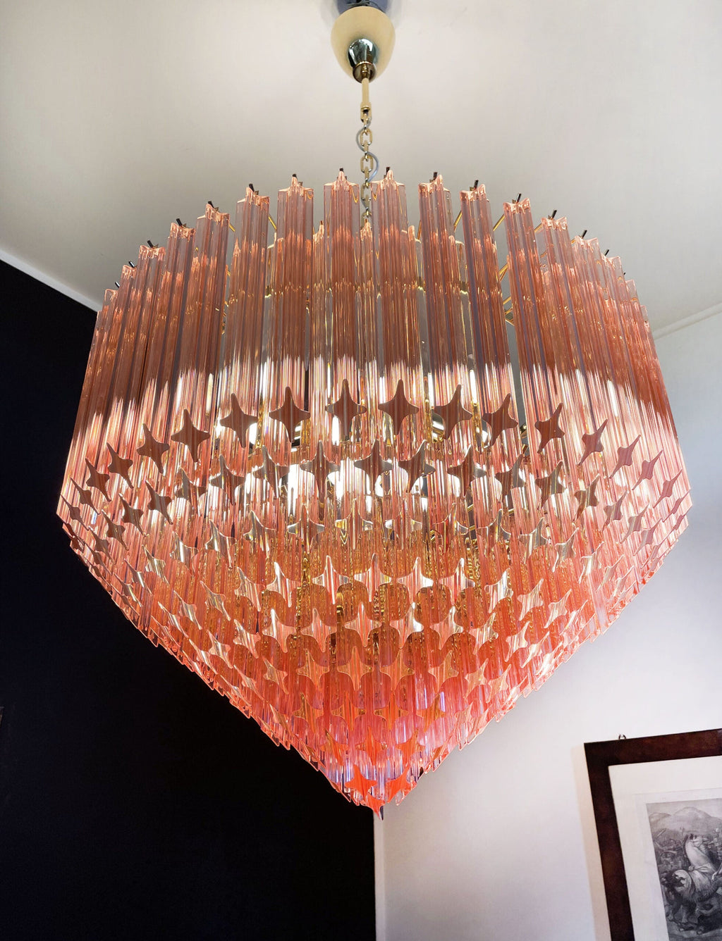 Mid-Century Murano Chandelier | Punto di Luce |  265 Pink Prism Glass
