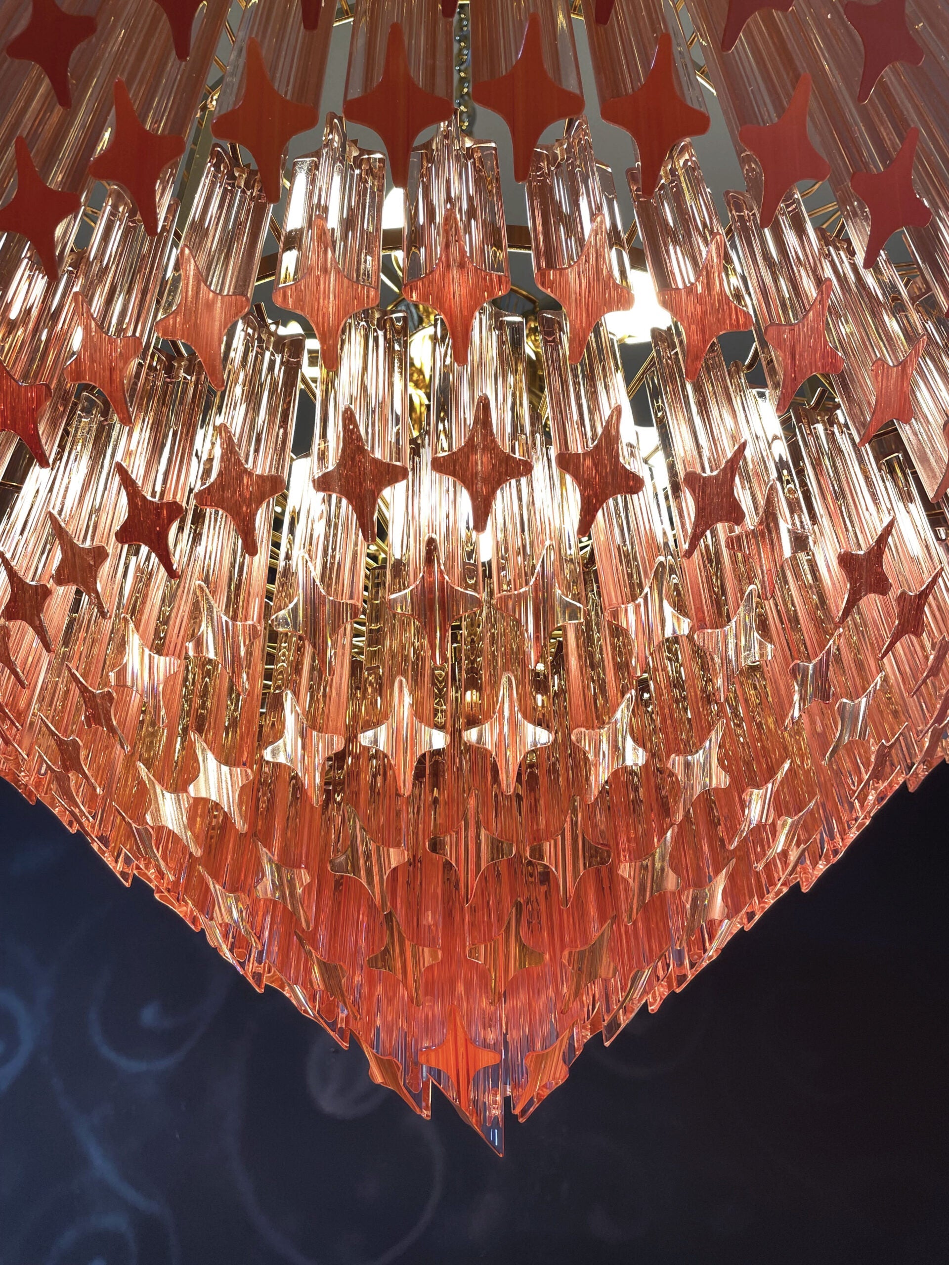 Mid-Century Murano Chandelier | Punto di Luce |  265 Pink Prism Glass