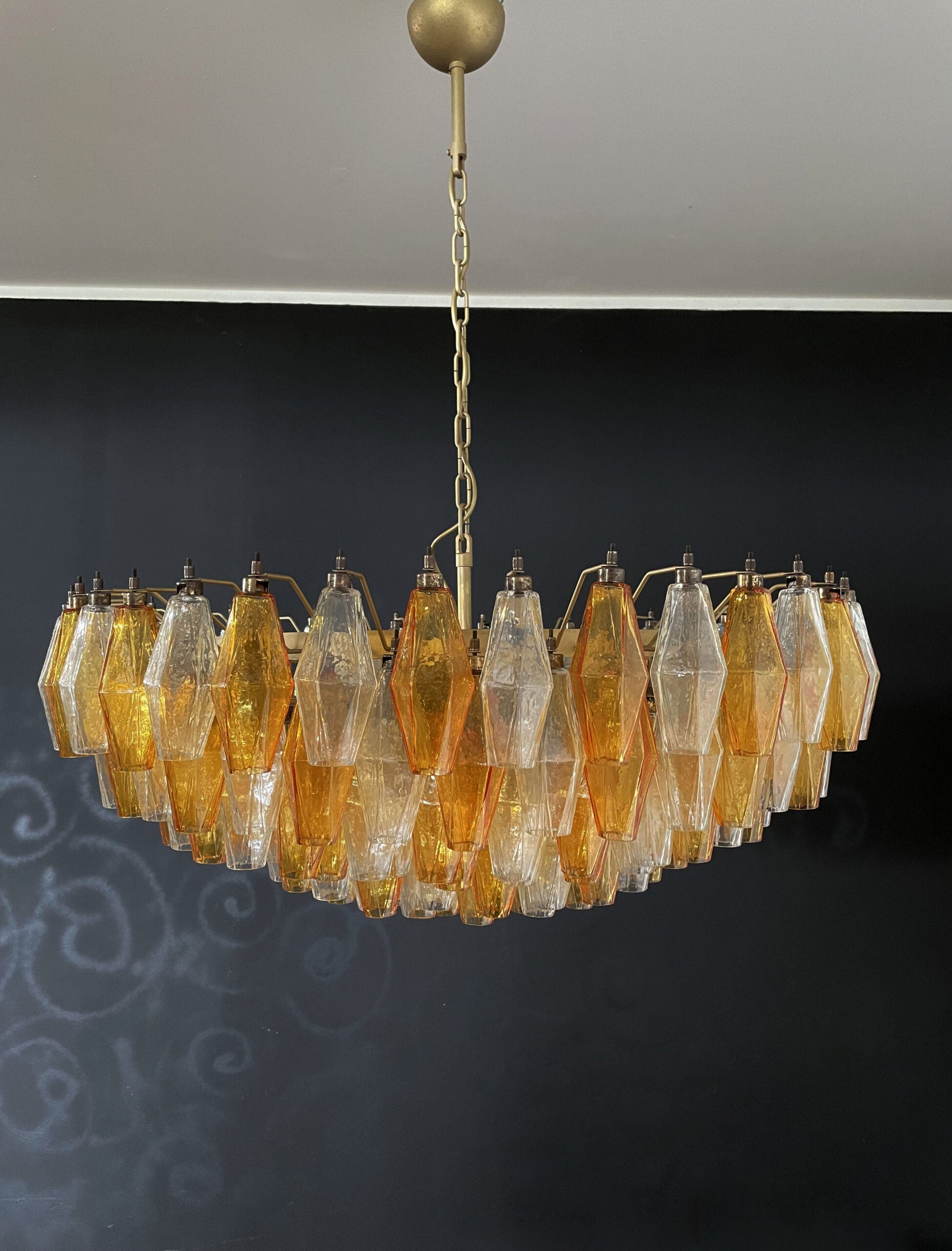 Mid-Century Murano Chandelier | Punto di Luce |  185 Clear and Yellow Poliedri Glass