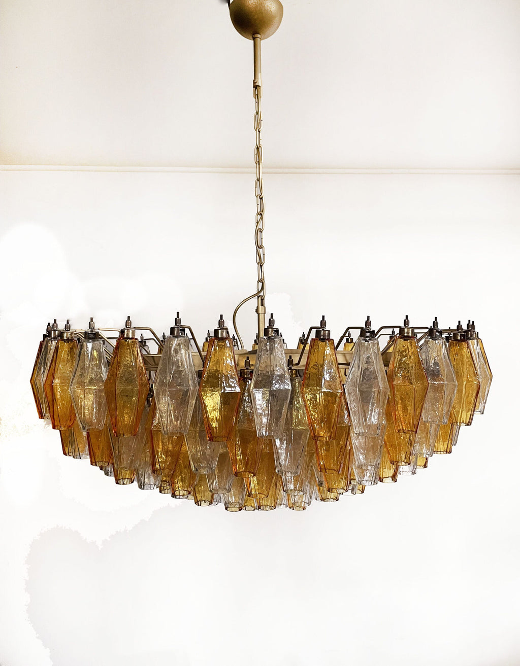 Mid-Century Murano Chandelier | Punto di Luce |  185 Clear and Yellow Poliedri Glass