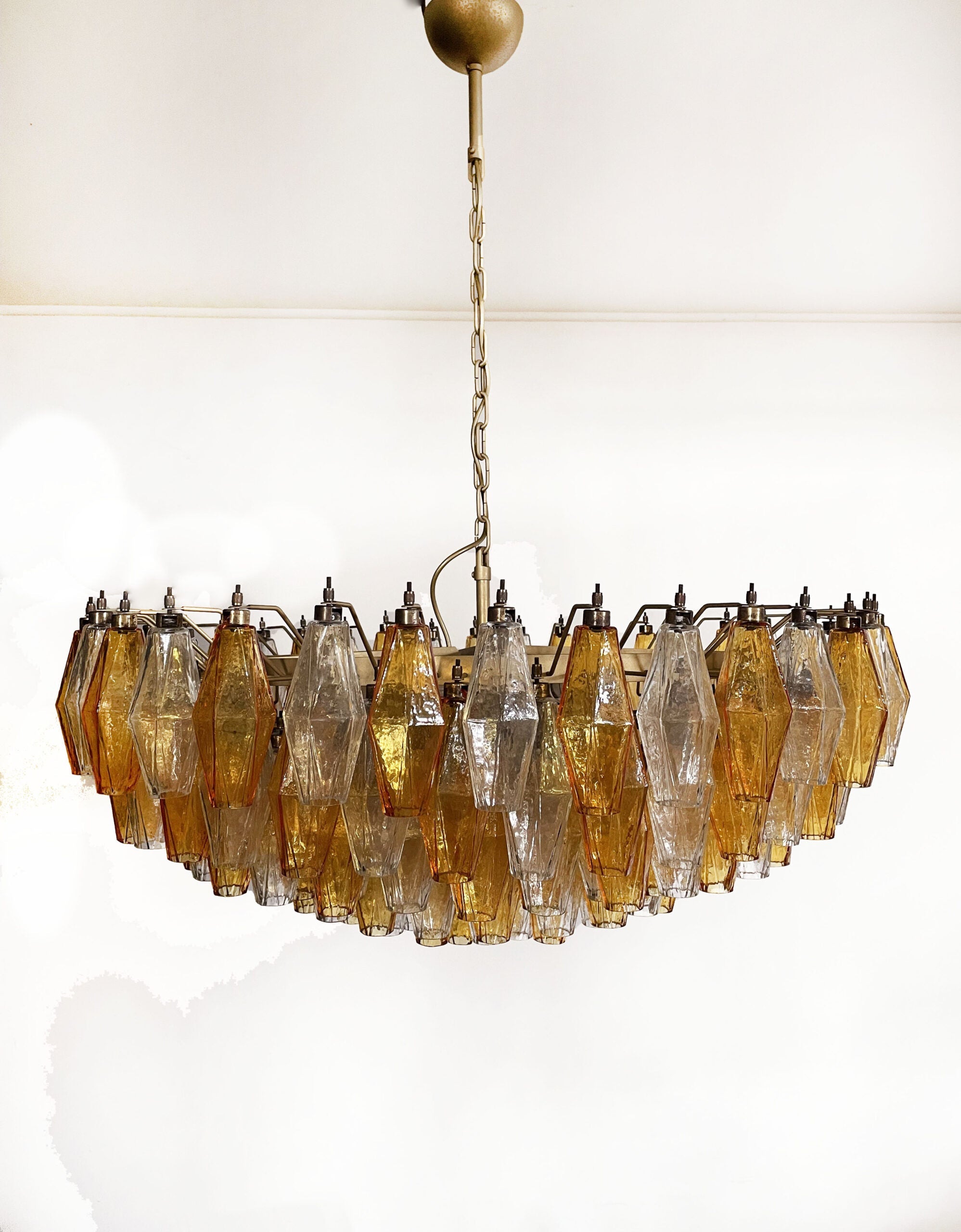 Mid-Century Murano Chandelier | Punto di Luce |  185 Clear and Yellow Poliedri Glass