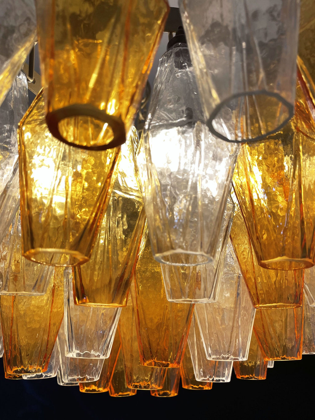 Mid-Century Murano Chandelier | Punto di Luce |  185 Clear and Yellow Poliedri Glass