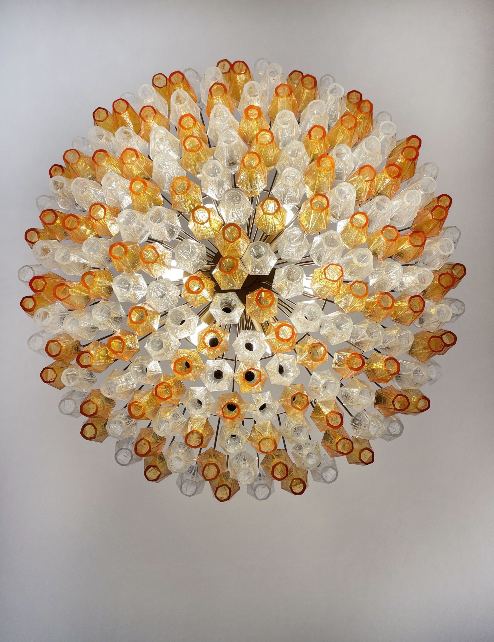 Mid-Century Murano Chandelier | Punto di Luce |  185 Clear and Yellow Poliedri Glass