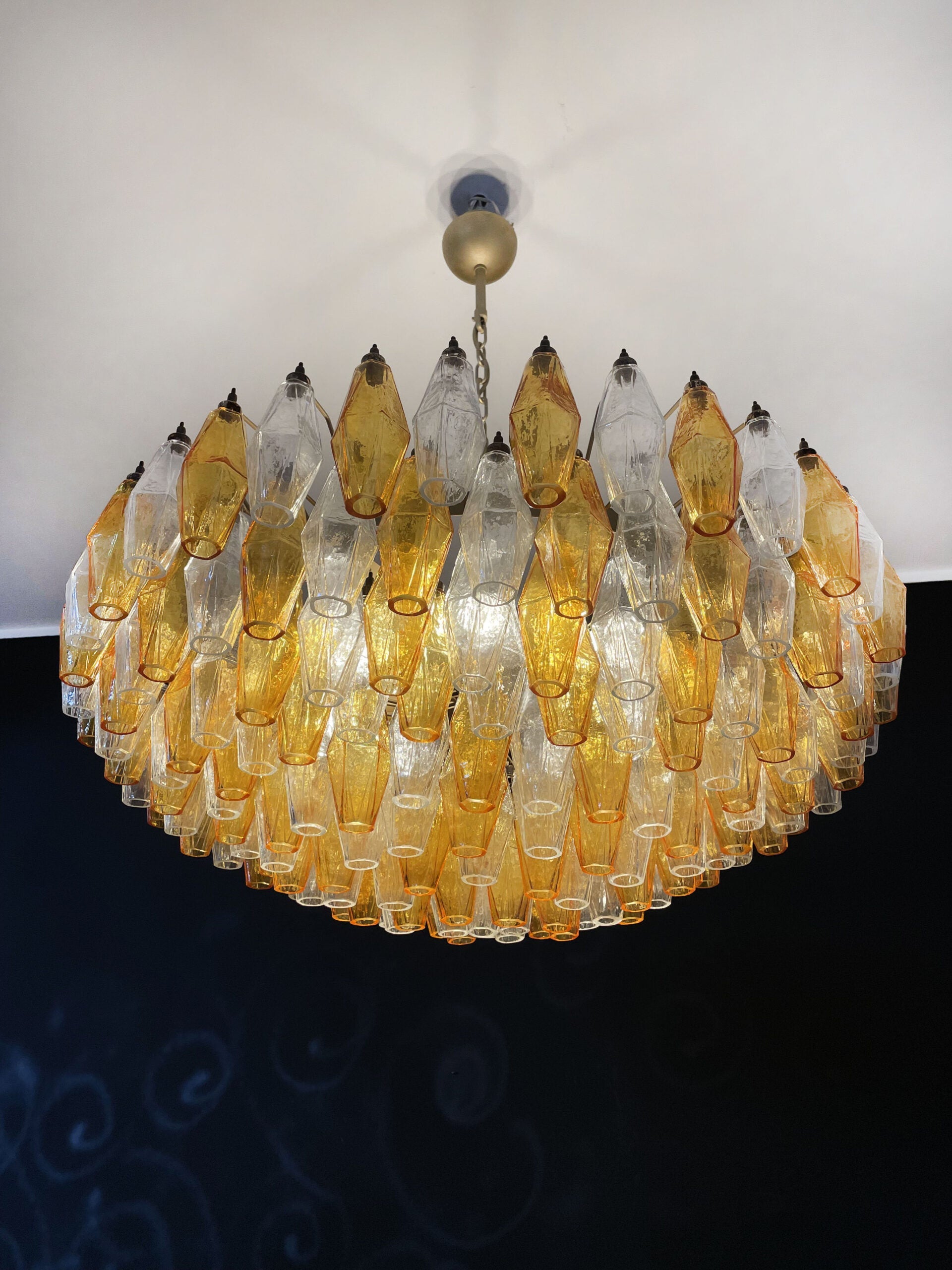 Mid-Century Murano Chandelier | Punto di Luce |  185 Clear and Yellow Poliedri Glass