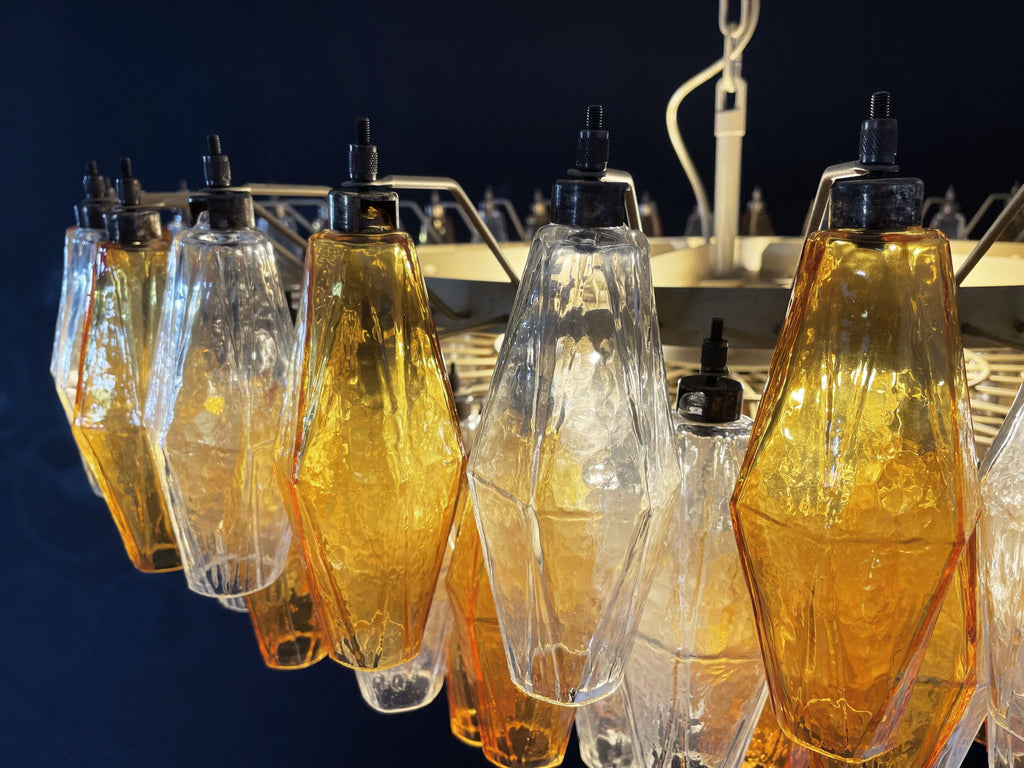 Mid-Century Murano Chandelier | Punto di Luce |  185 Clear and Yellow Poliedri Glass