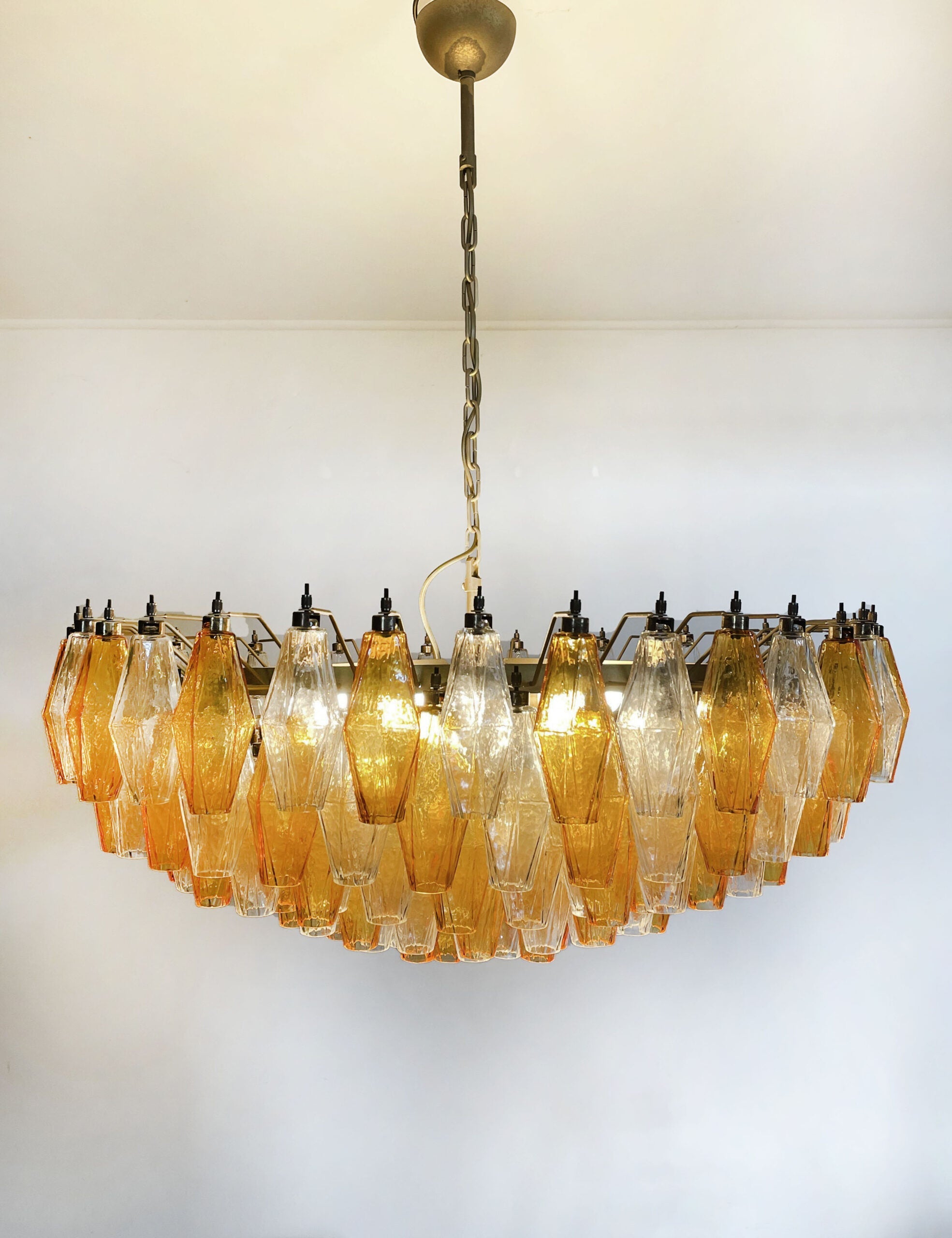 Mid-Century Murano Chandelier | Punto di Luce |  185 Clear and Yellow Poliedri Glass