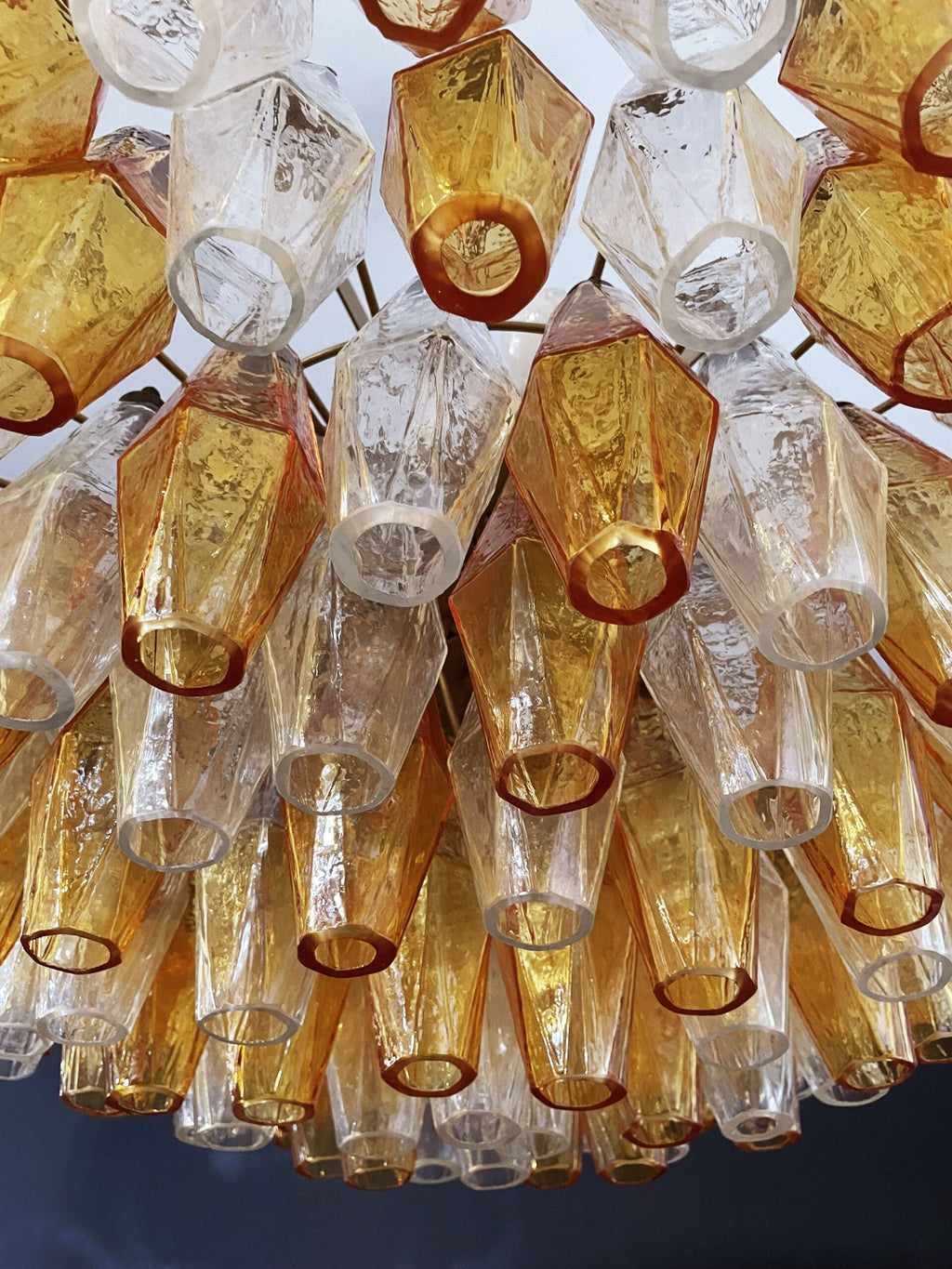 Mid-Century Murano Chandelier | Punto di Luce |  185 Clear and Yellow Poliedri Glass