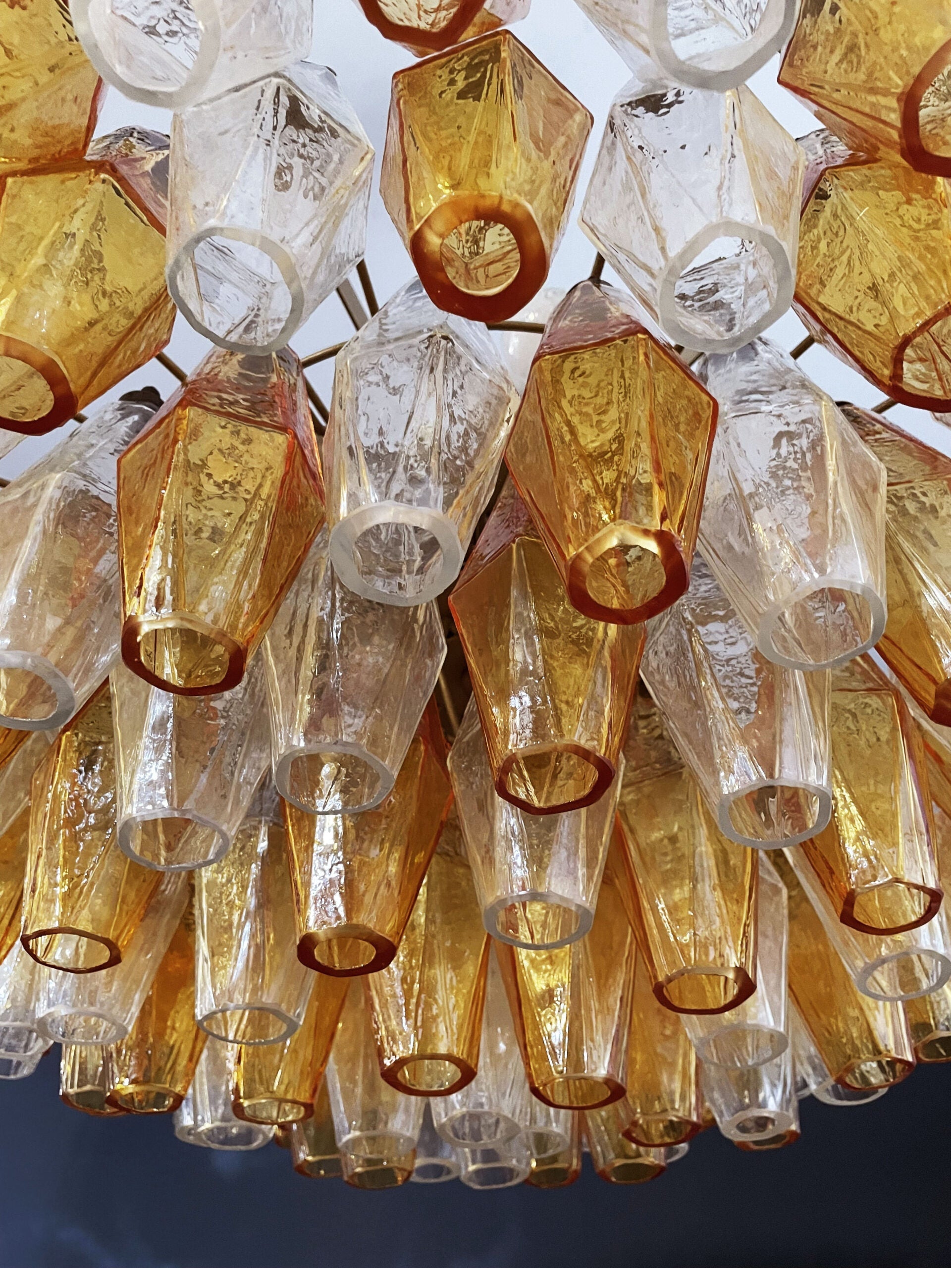 Mid-Century Murano Chandelier | Punto di Luce |  185 Clear and Yellow Poliedri Glass