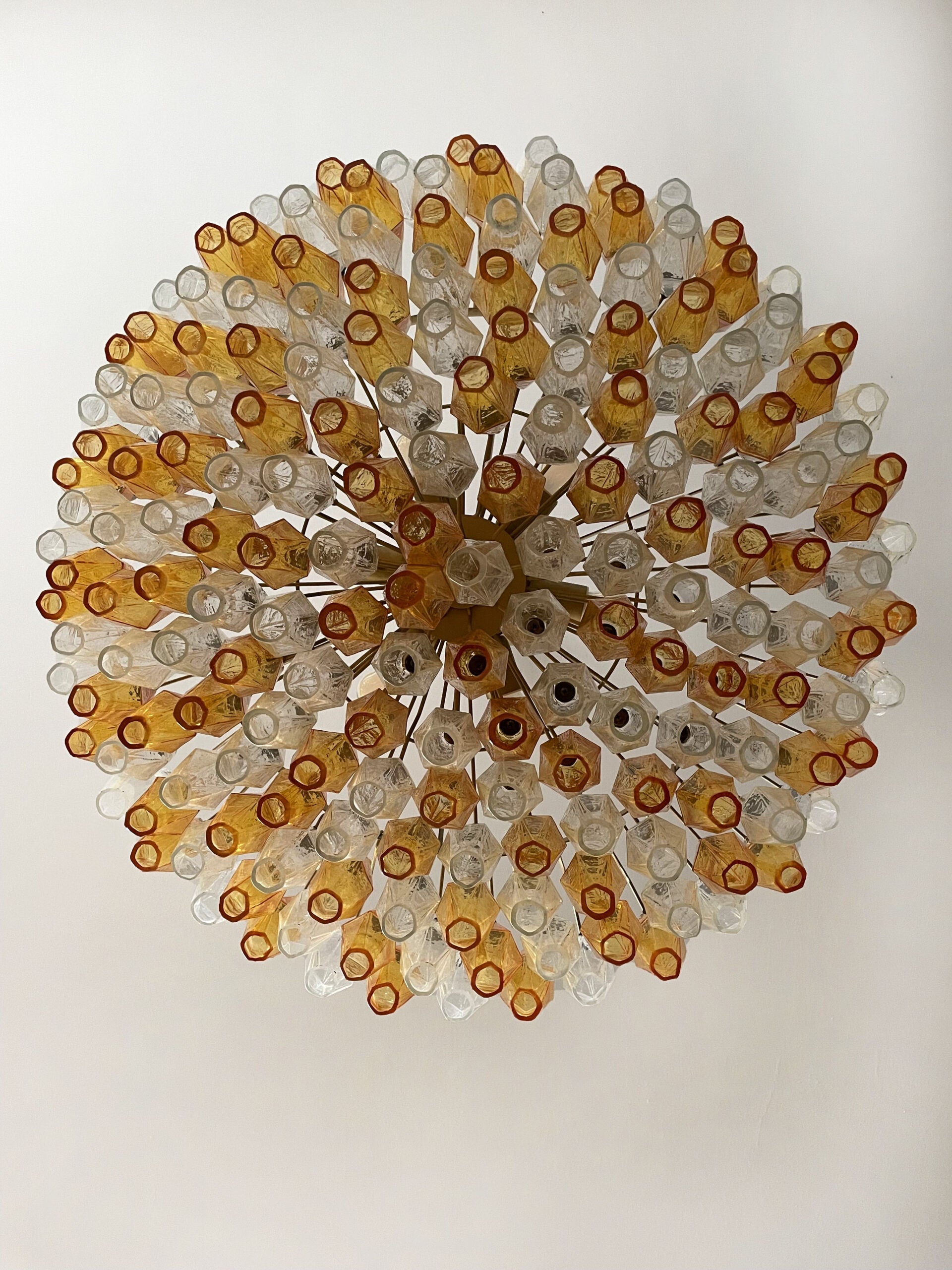 Mid-Century Murano Chandelier | Punto di Luce |  185 Clear and Yellow Poliedri Glass
