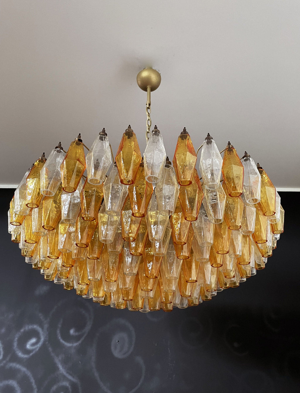 Mid-Century Murano Chandelier | Punto di Luce |  185 Clear and Yellow Poliedri Glass