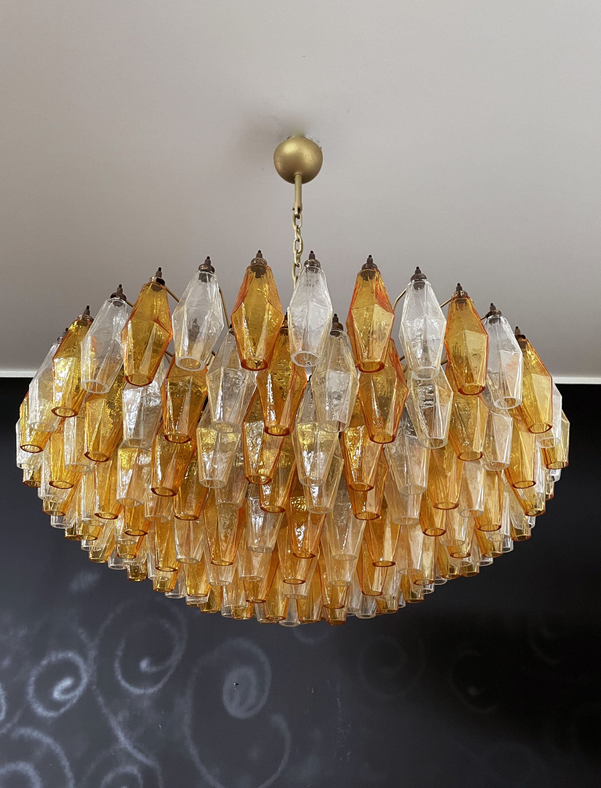 Mid-Century Murano Chandelier | Punto di Luce |  185 Clear and Yellow Poliedri Glass