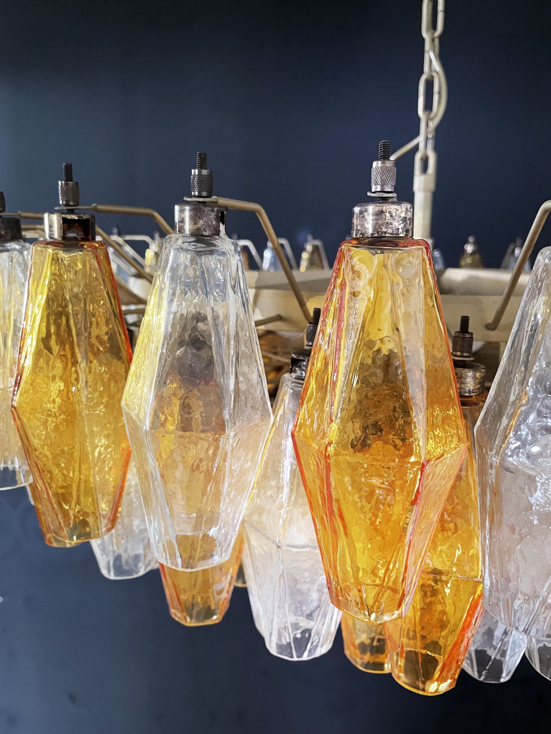 Mid-Century Murano Chandelier | Punto di Luce |  185 Clear and Yellow Poliedri Glass
