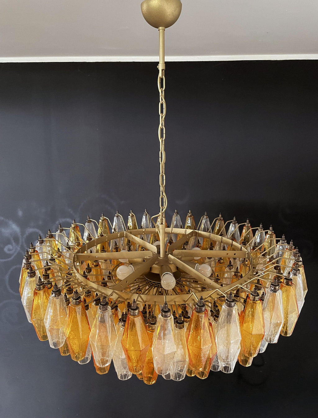 Mid-Century Murano Chandelier | Punto di Luce |  185 Clear and Yellow Poliedri Glass