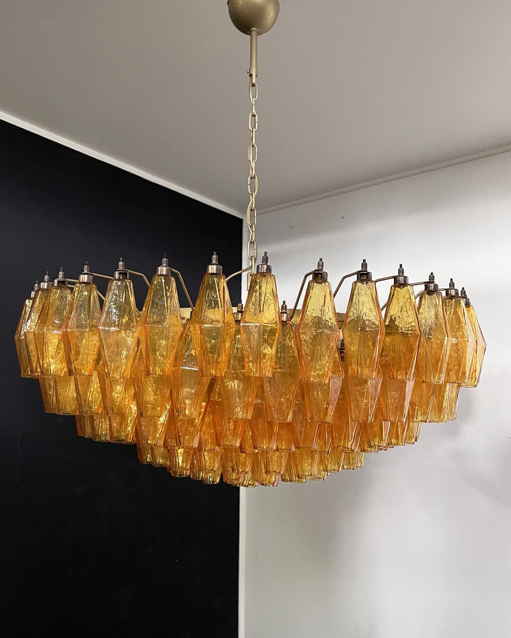 Mid-Century Murano Chandelier | Punto di Luce |  185 Yellow Poliedri Glass