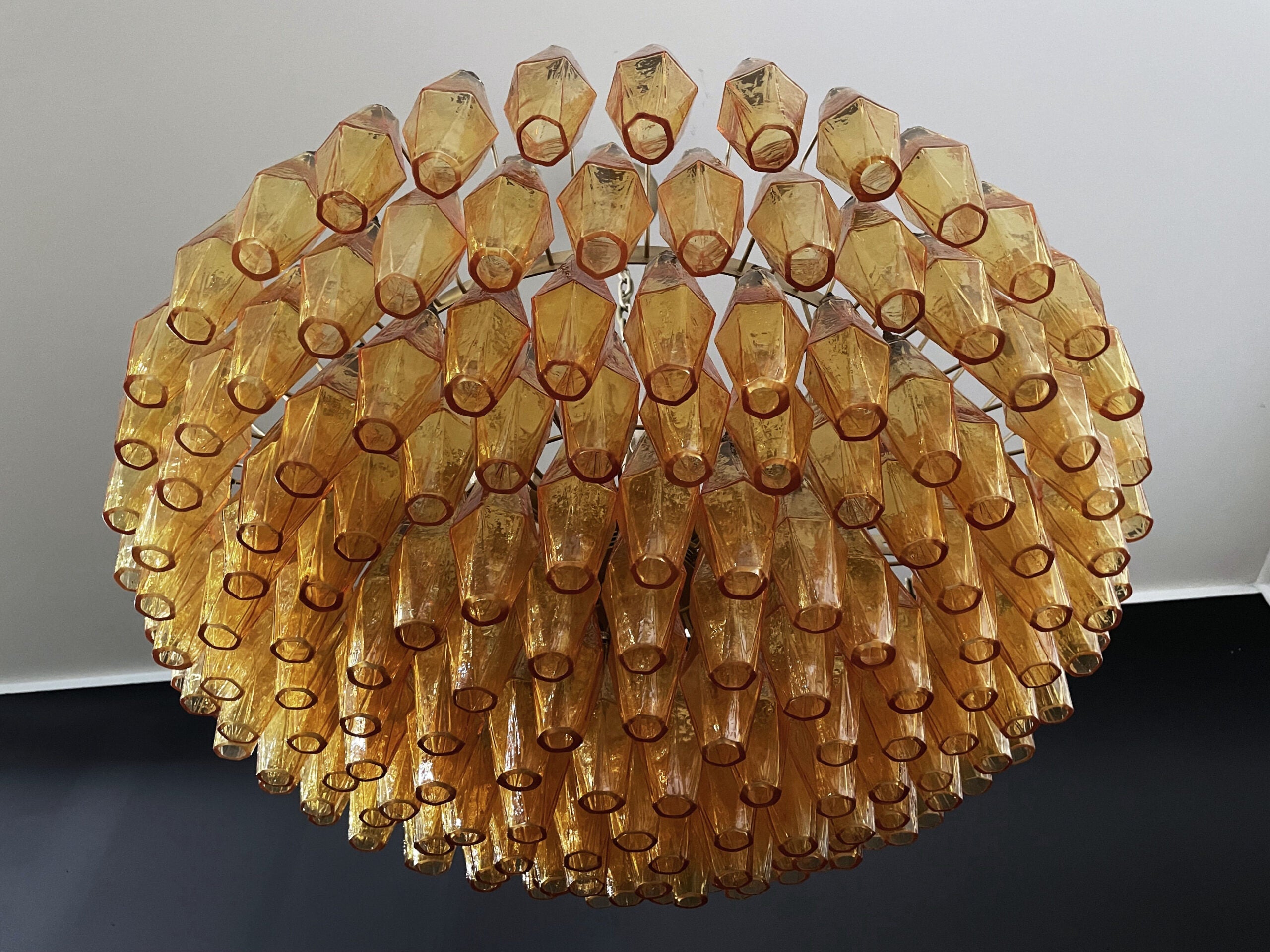 Mid-Century Murano Chandelier | Punto di Luce |  185 Yellow Poliedri Glass