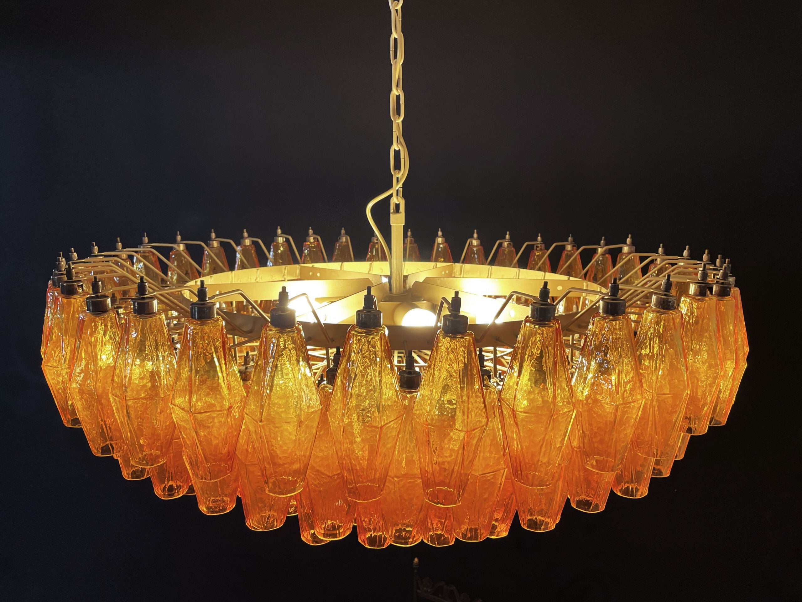 Mid-Century Murano Chandelier | Punto di Luce |  185 Yellow Poliedri Glass