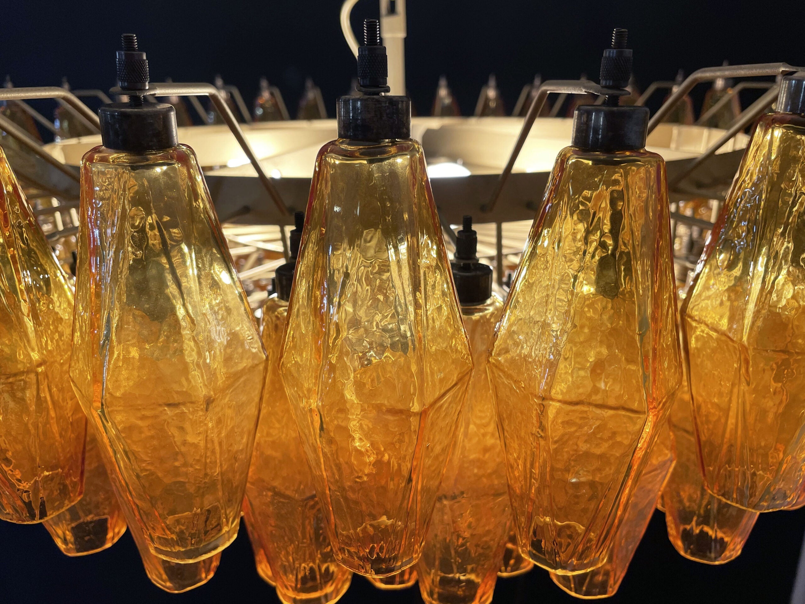Mid-Century Murano Chandelier | Punto di Luce |  185 Yellow Poliedri Glass