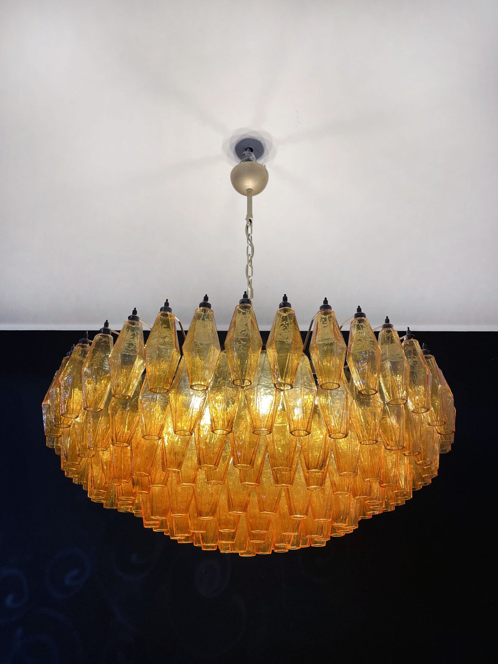 Mid-Century Murano Chandelier | Punto di Luce |  185 Yellow Poliedri Glass
