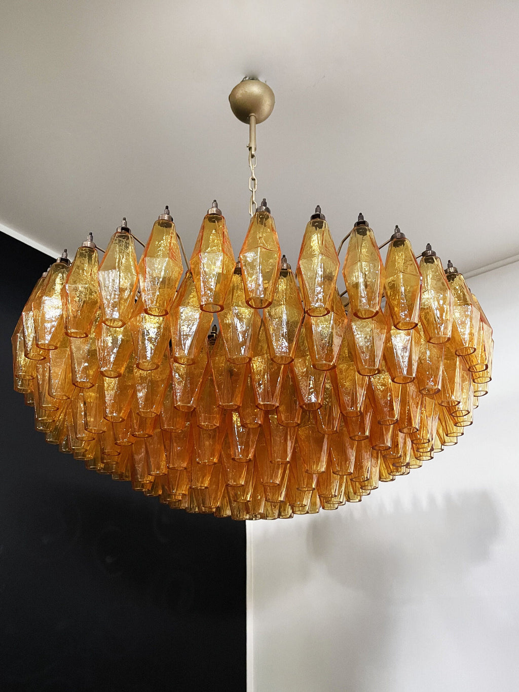 Mid-Century Murano Chandelier | Punto di Luce |  185 Yellow Poliedri Glass