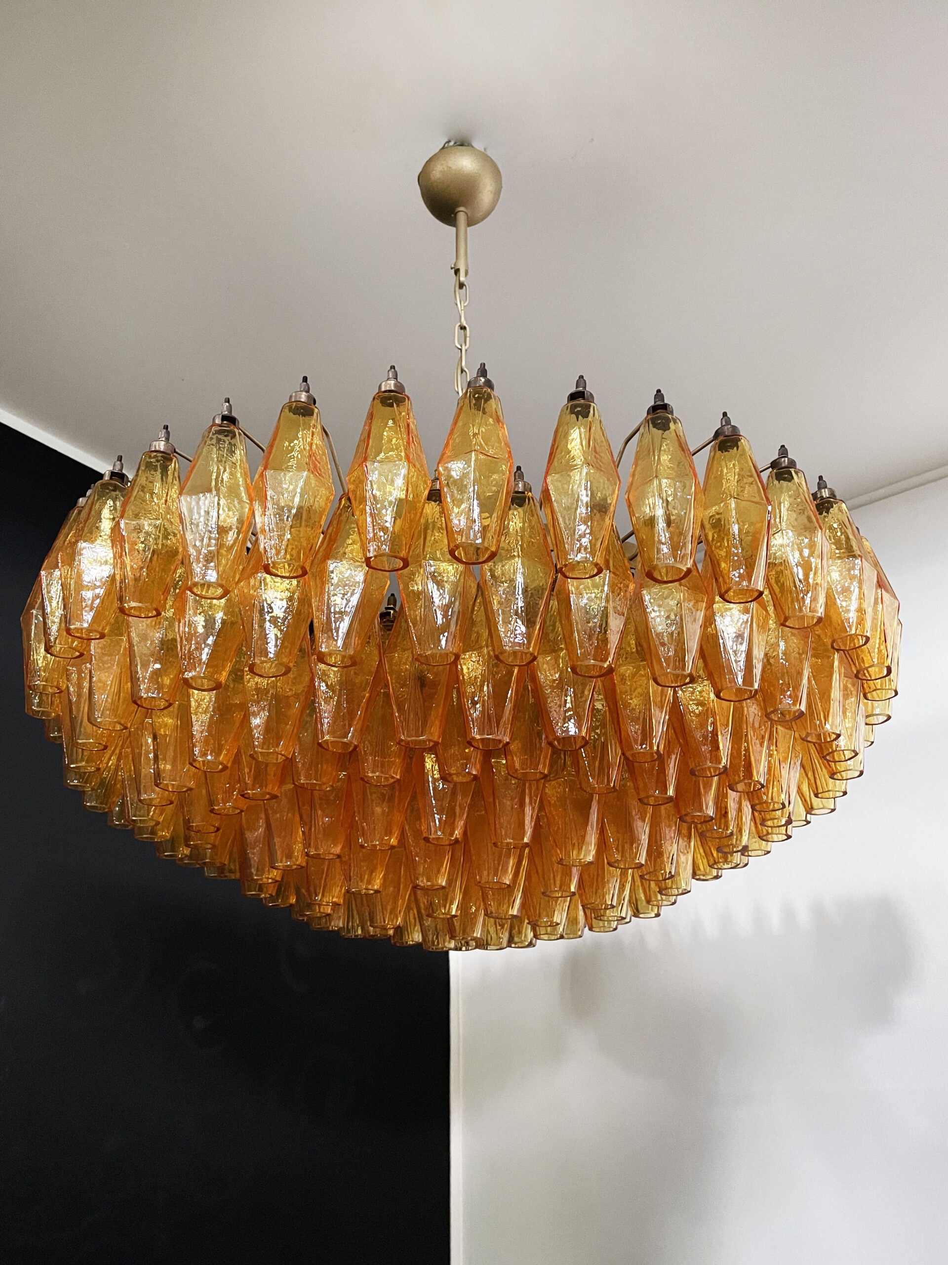 Mid-Century Murano Chandelier | Punto di Luce |  185 Yellow Poliedri Glass