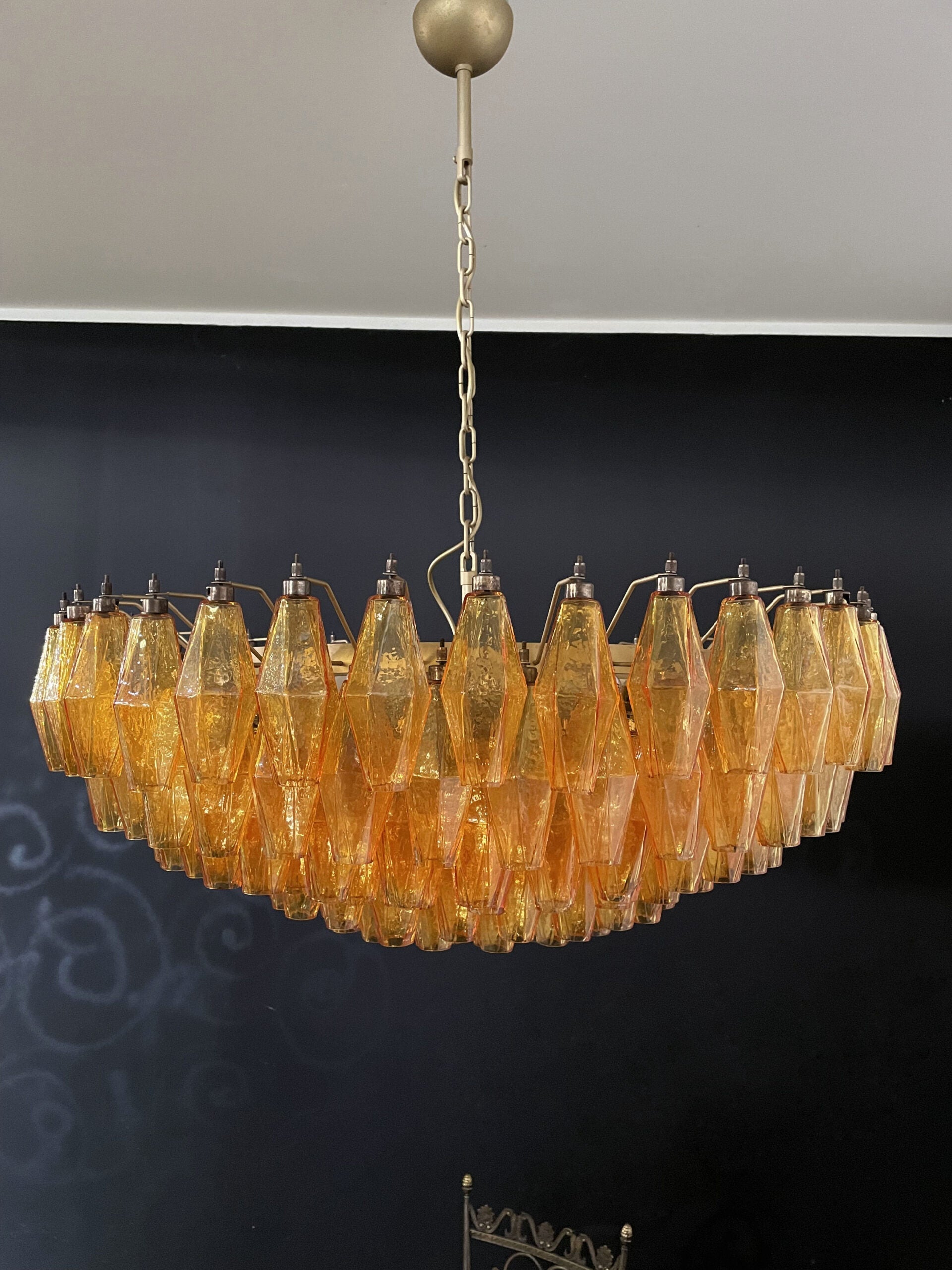 Mid-Century Murano Chandelier | Punto di Luce |  185 Yellow Poliedri Glass