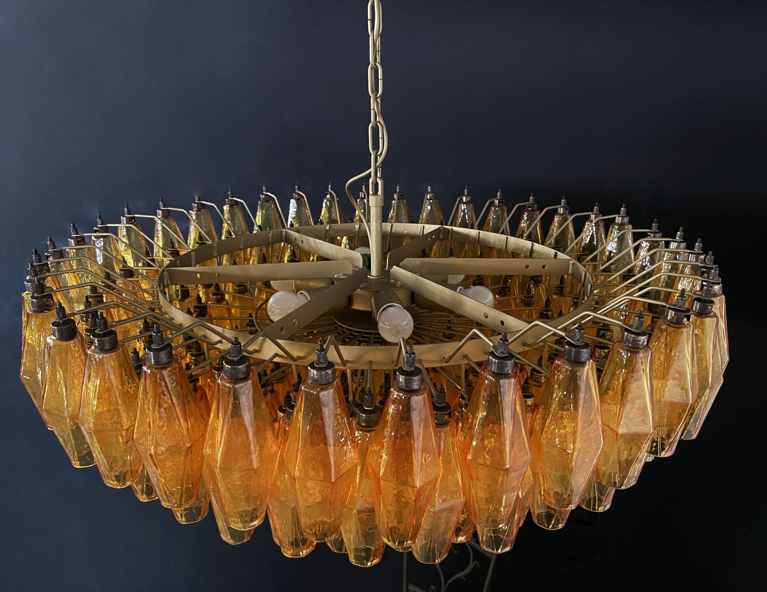 Mid-Century Murano Chandelier | Punto di Luce |  185 Yellow Poliedri Glass