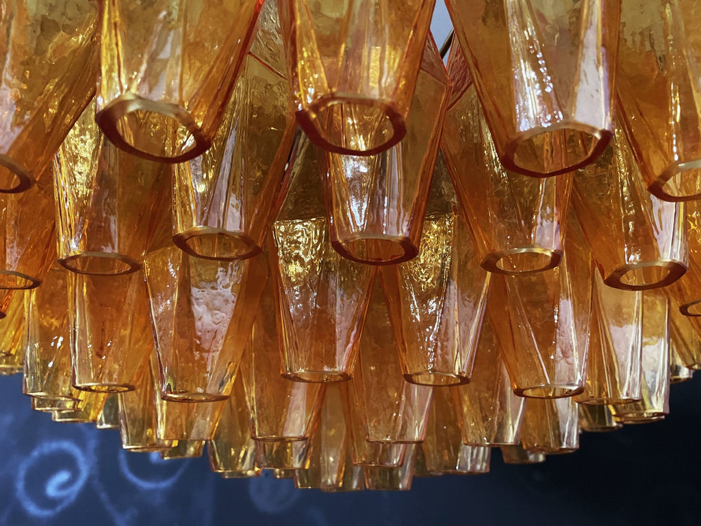 Mid-Century Murano Chandelier | Punto di Luce |  185 Yellow Poliedri Glass