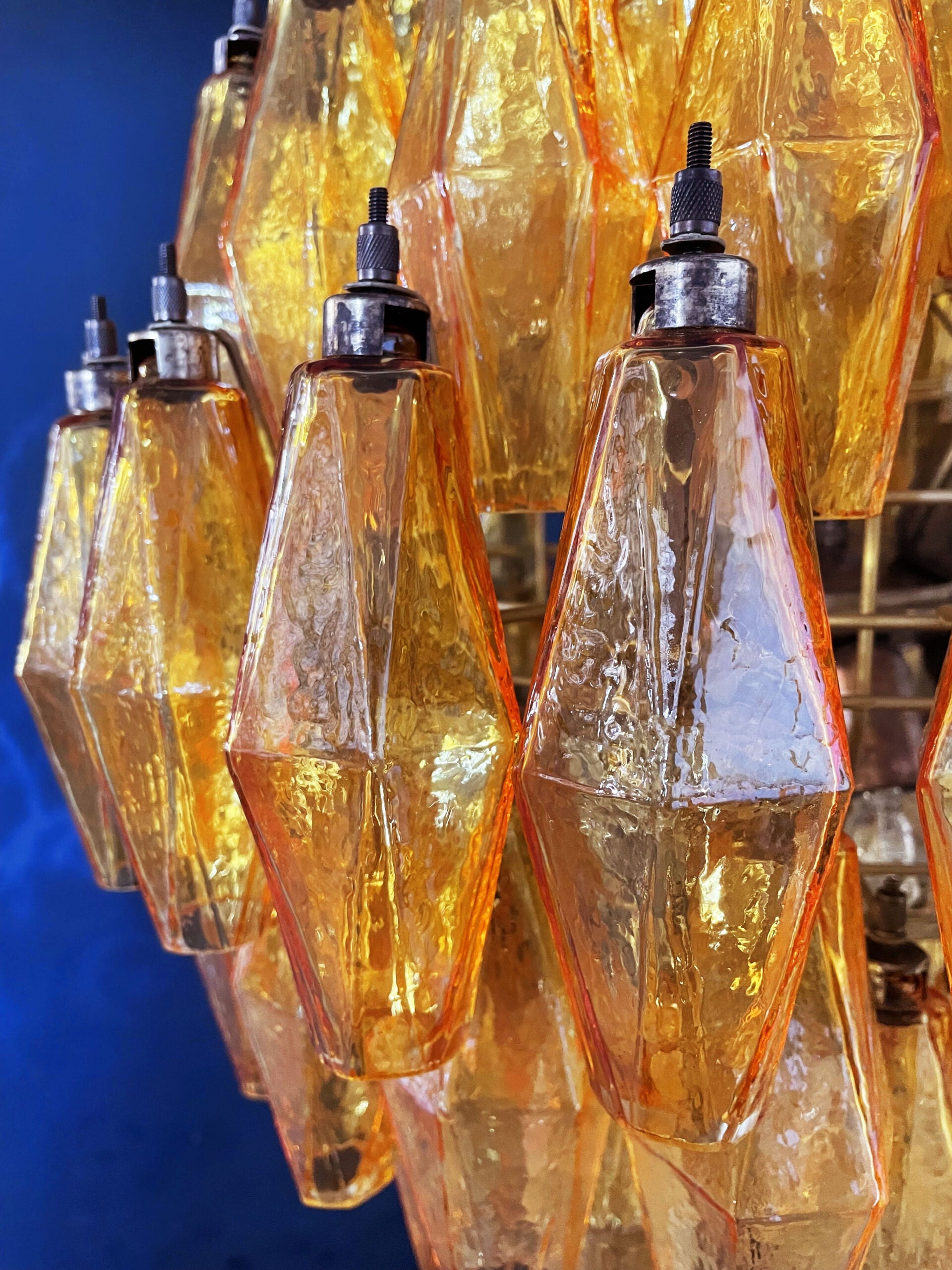 Mid-Century Murano Chandelier | Punto di Luce |  140 Yellow Poliedri Glass