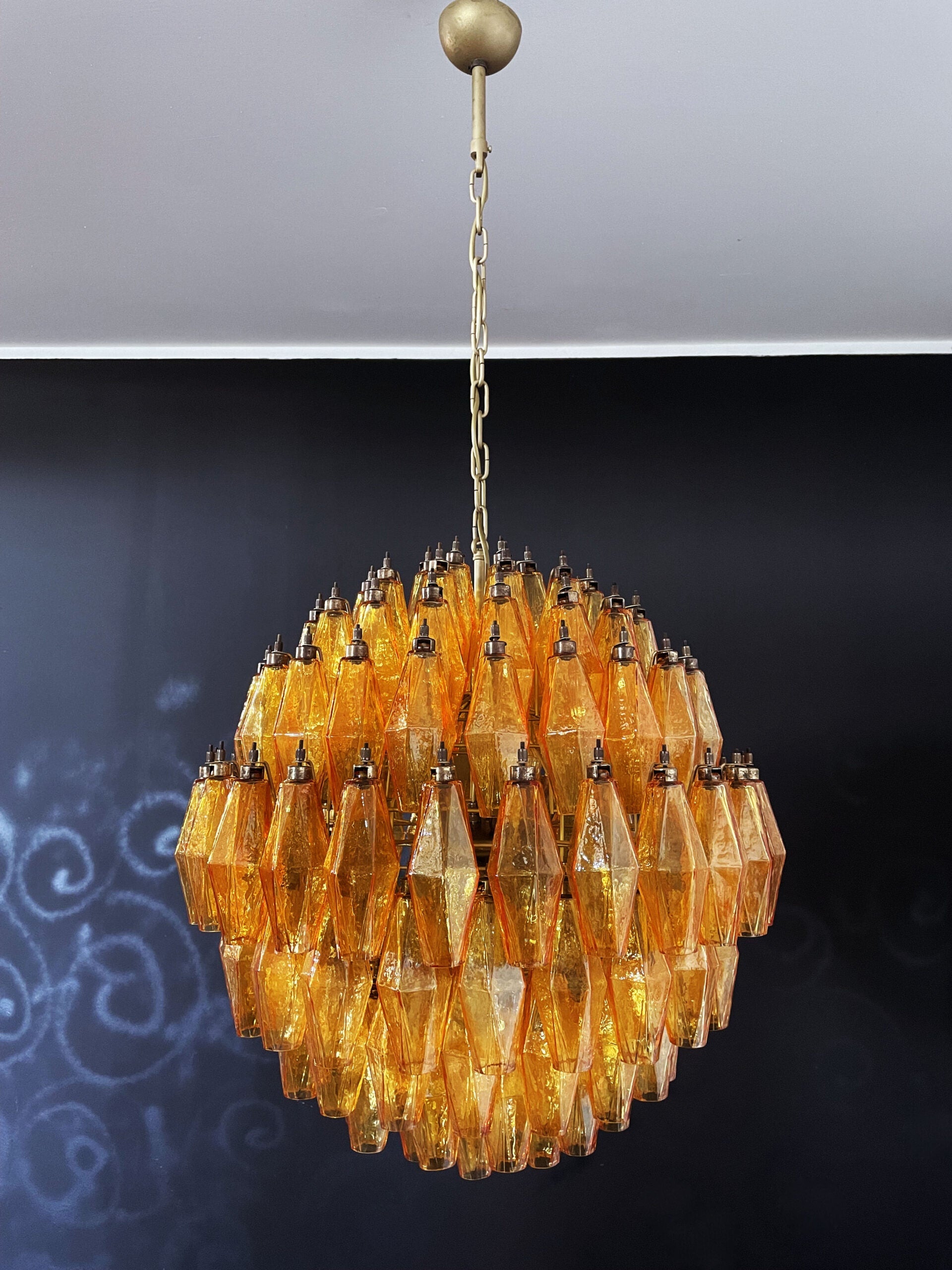 Mid-Century Murano Chandelier | Punto di Luce |  140 Yellow Poliedri Glass