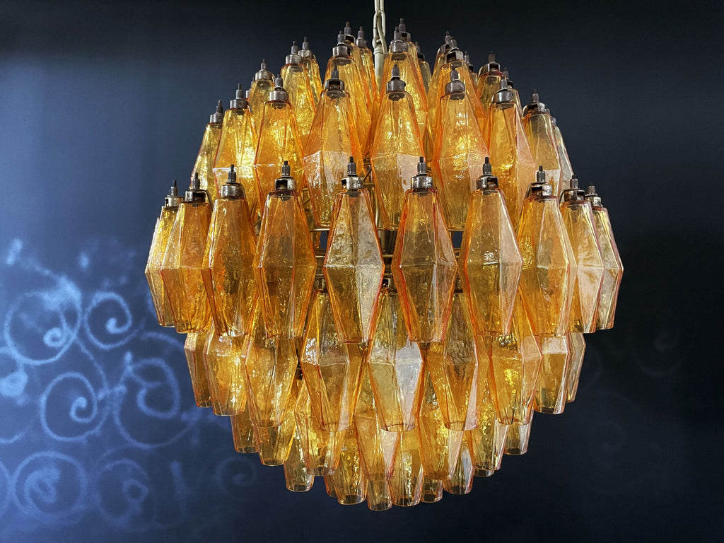 Mid-Century Murano Chandelier | Punto di Luce |  140 Yellow Poliedri Glass