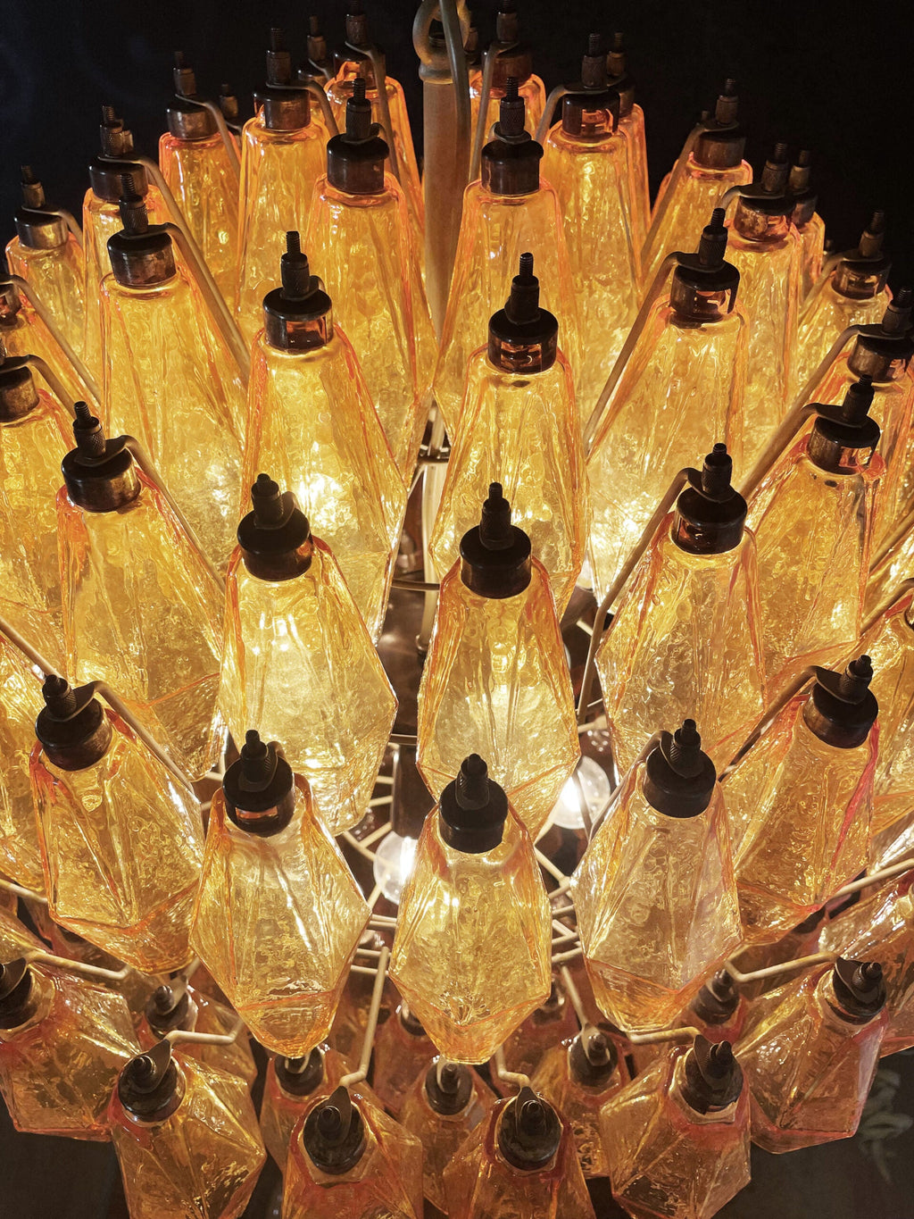 Mid-Century Murano Chandelier | Punto di Luce |  140 Yellow Poliedri Glass