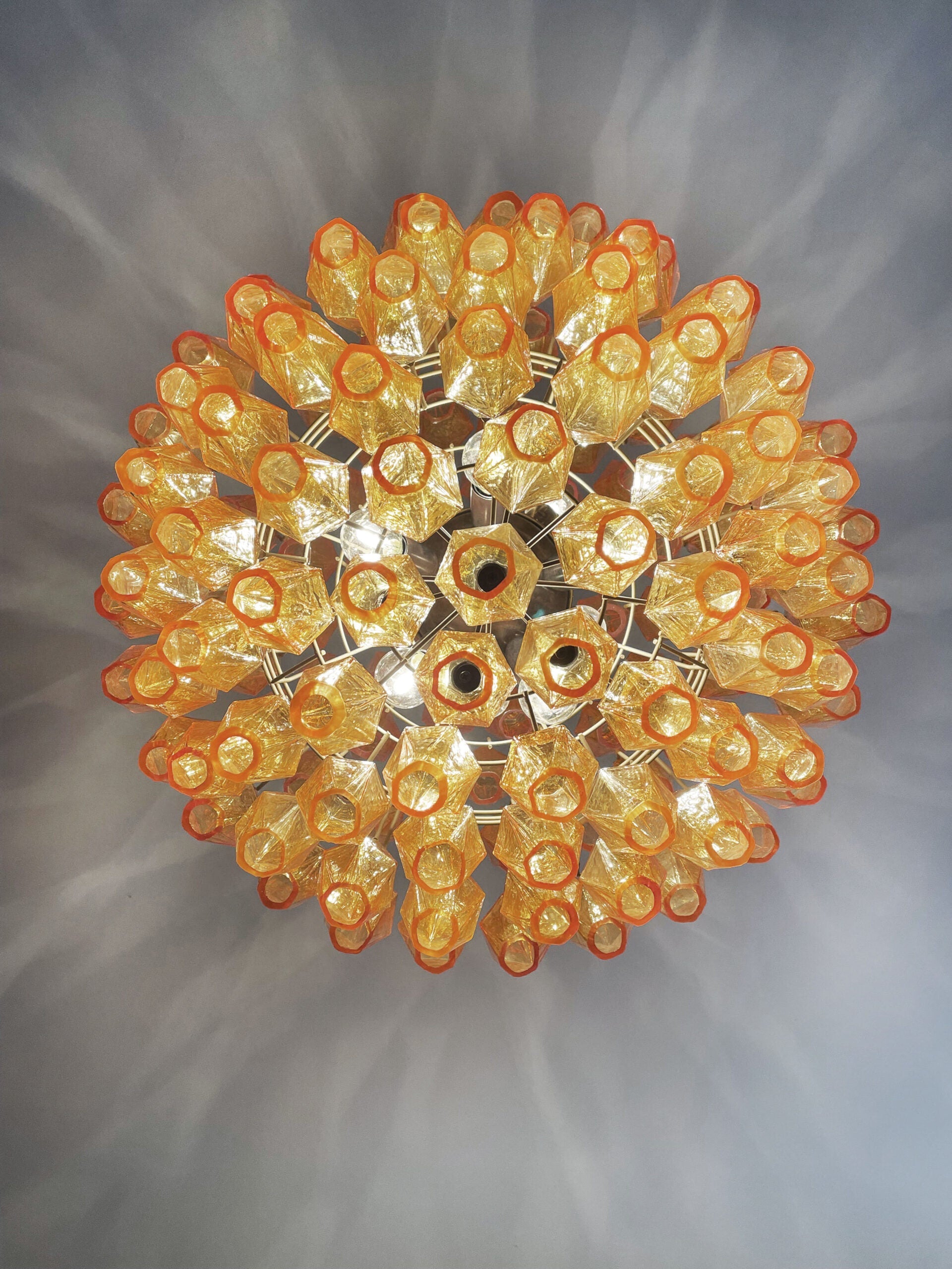 Mid-Century Murano Chandelier | Punto di Luce |  140 Yellow Poliedri Glass