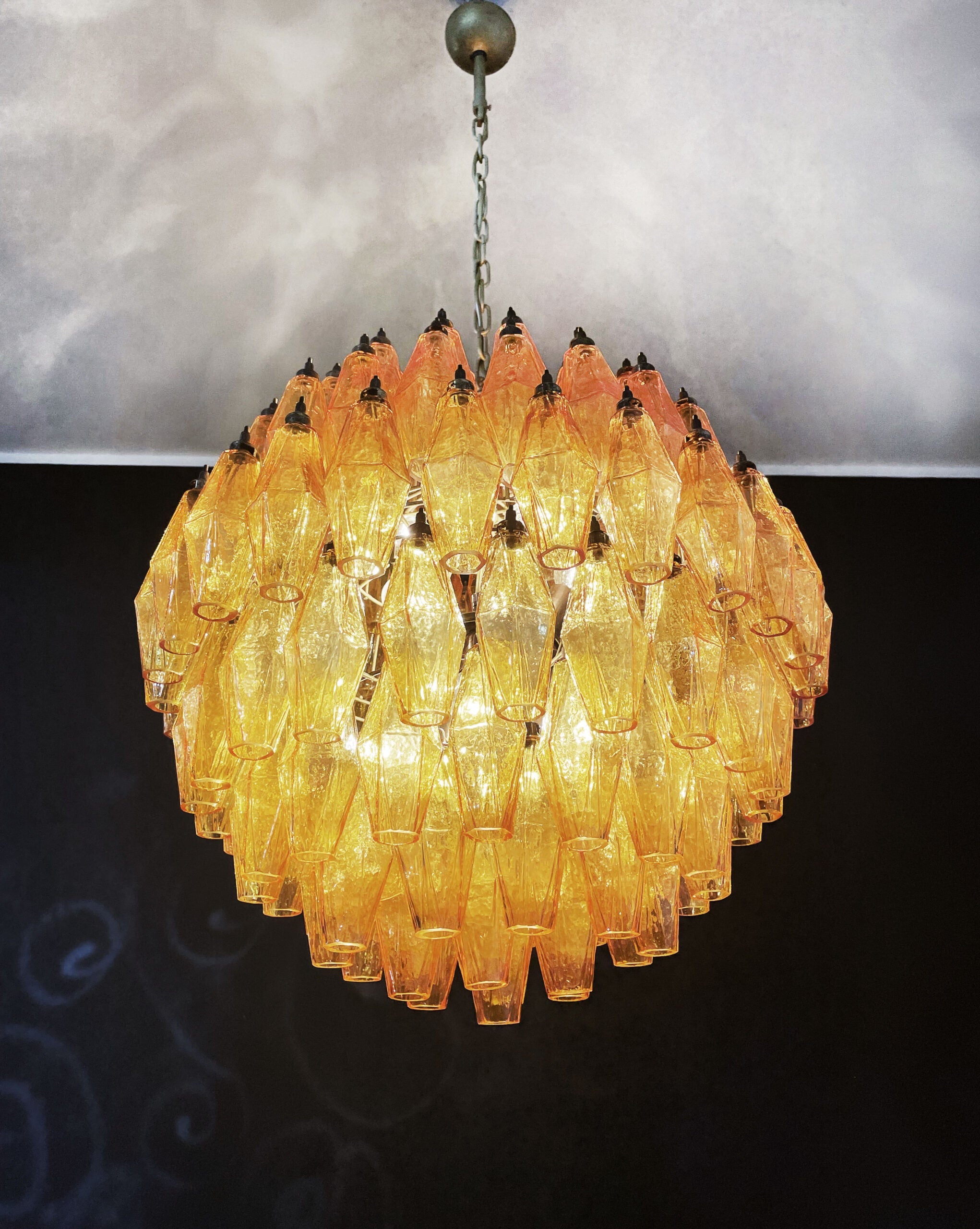 Mid-Century Murano Chandelier | Punto di Luce |  140 Yellow Poliedri Glass