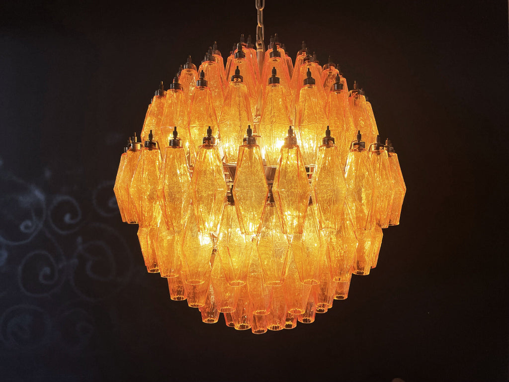 Mid-Century Murano Chandelier | Punto di Luce |  140 Yellow Poliedri Glass
