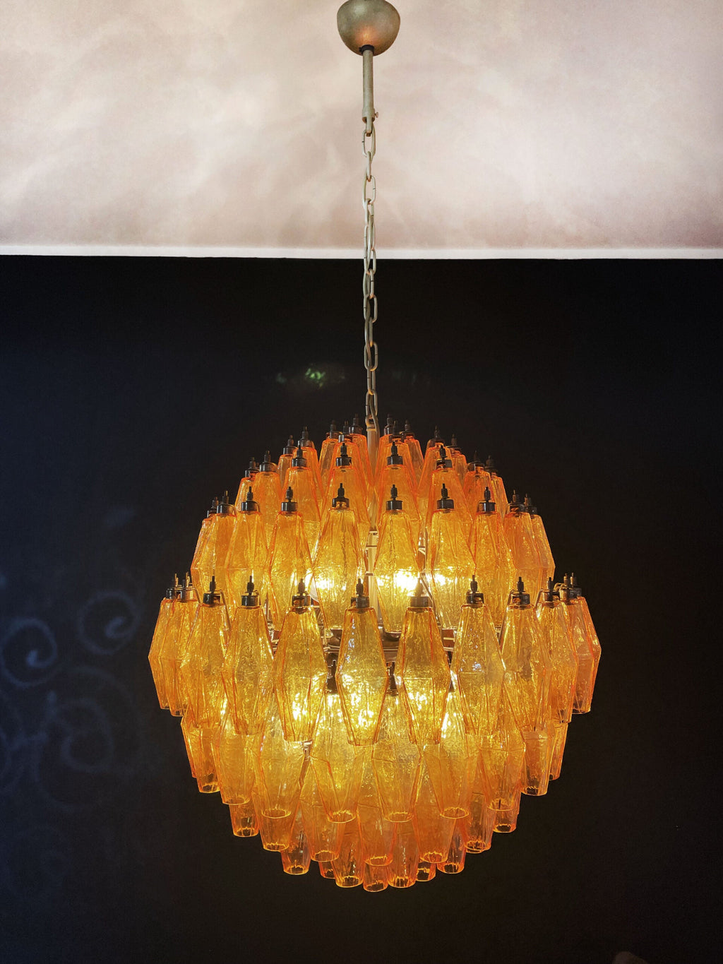 Mid-Century Murano Chandelier | Punto di Luce |  140 Yellow Poliedri Glass
