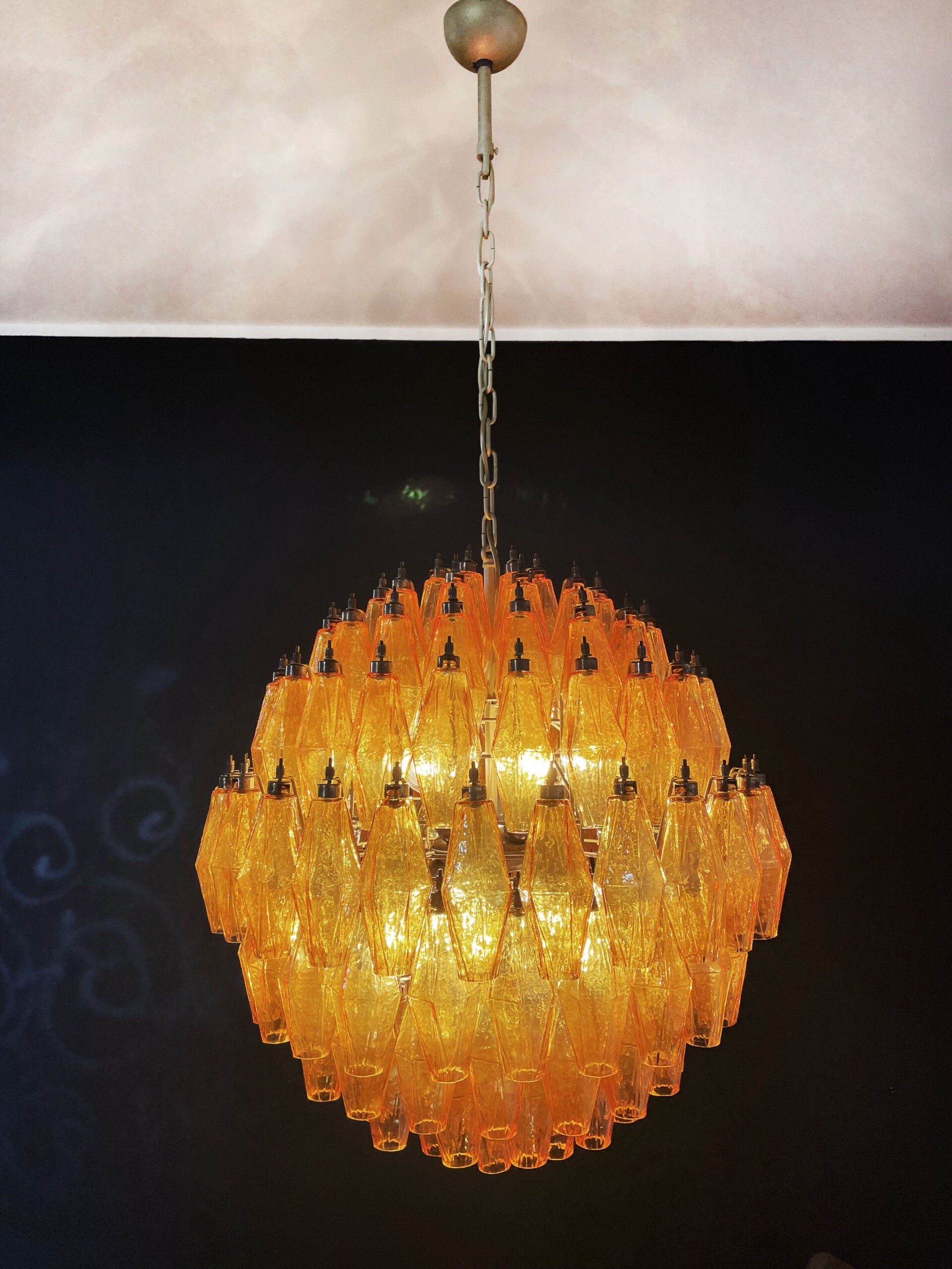 Mid-Century Murano Chandelier | Punto di Luce |  140 Yellow Poliedri Glass