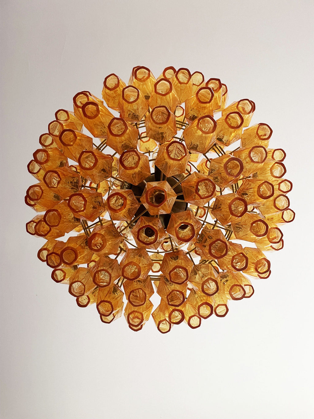 Mid-Century Murano Chandelier | Punto di Luce |  140 Yellow Poliedri Glass