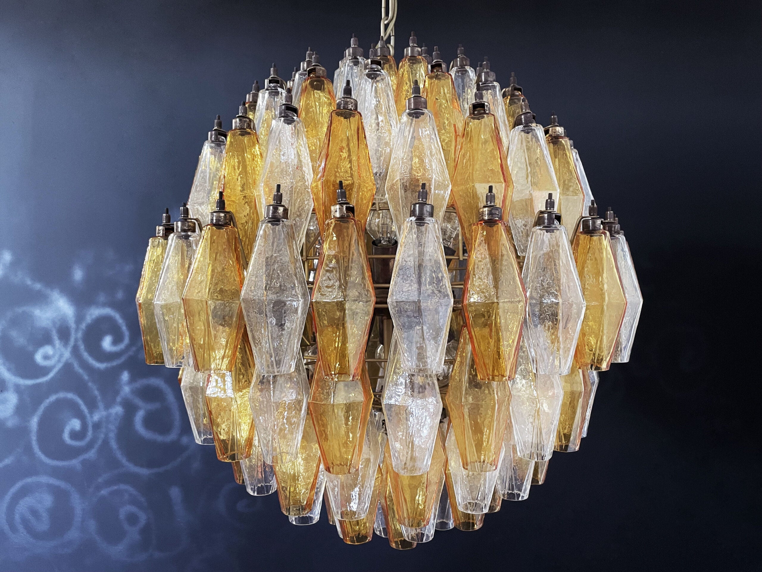 Mid-Century Murano Chandelier | Punto di Luce |  140 Clear and Yellow Poliedri Glass