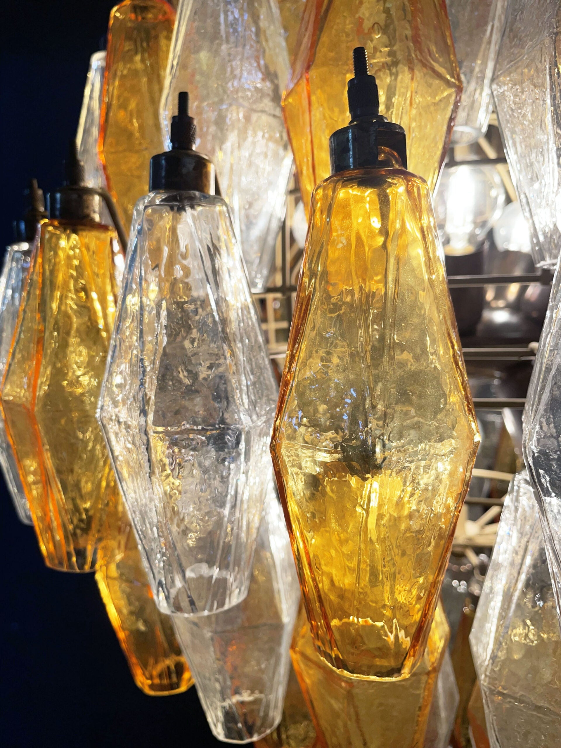 Mid-Century Murano Chandelier | Punto di Luce |  140 Clear and Yellow Poliedri Glass