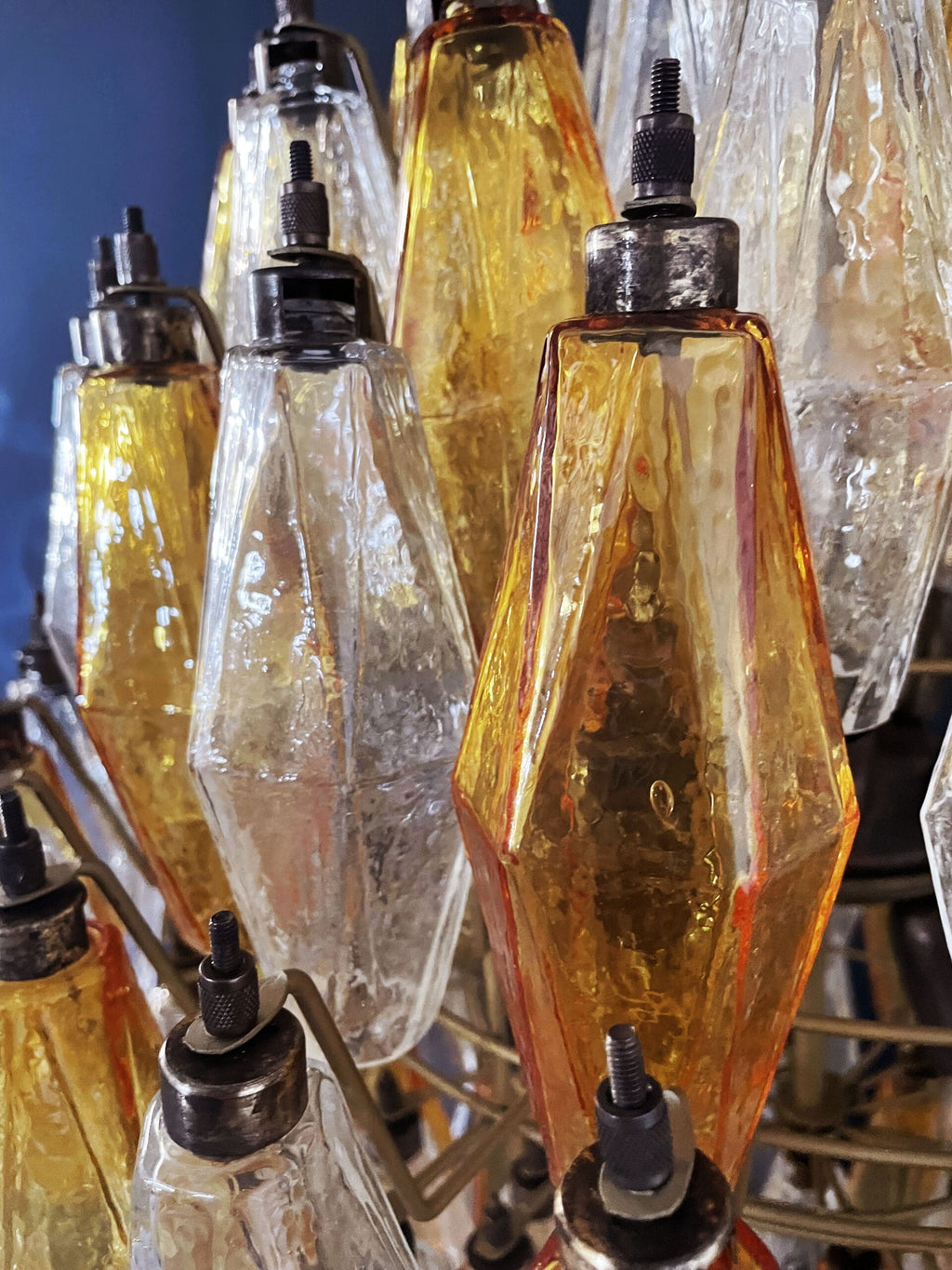 Mid-Century Murano Chandelier | Punto di Luce |  140 Clear and Yellow Poliedri Glass
