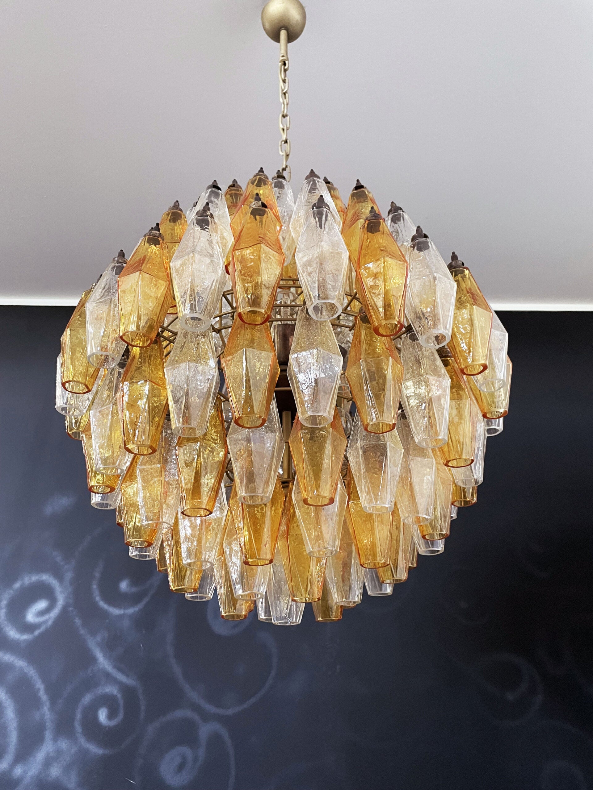 Mid-Century Murano Chandelier | Punto di Luce |  140 Clear and Yellow Poliedri Glass