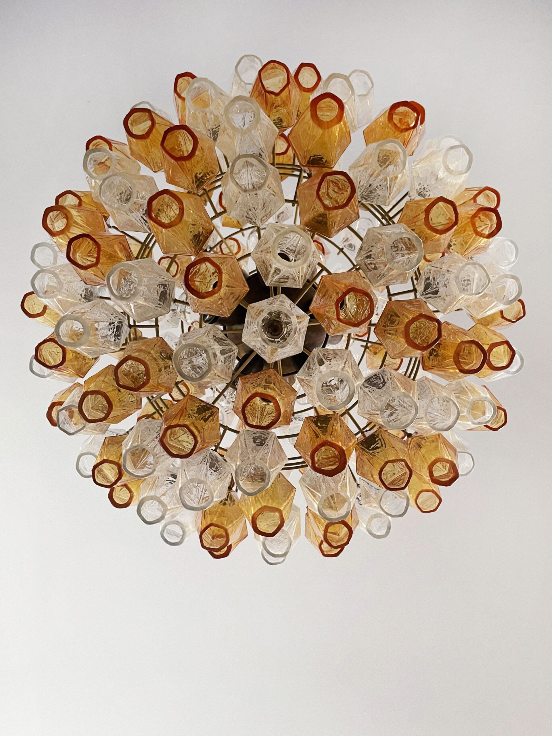 Mid-Century Murano Chandelier | Punto di Luce |  140 Clear and Yellow Poliedri Glass