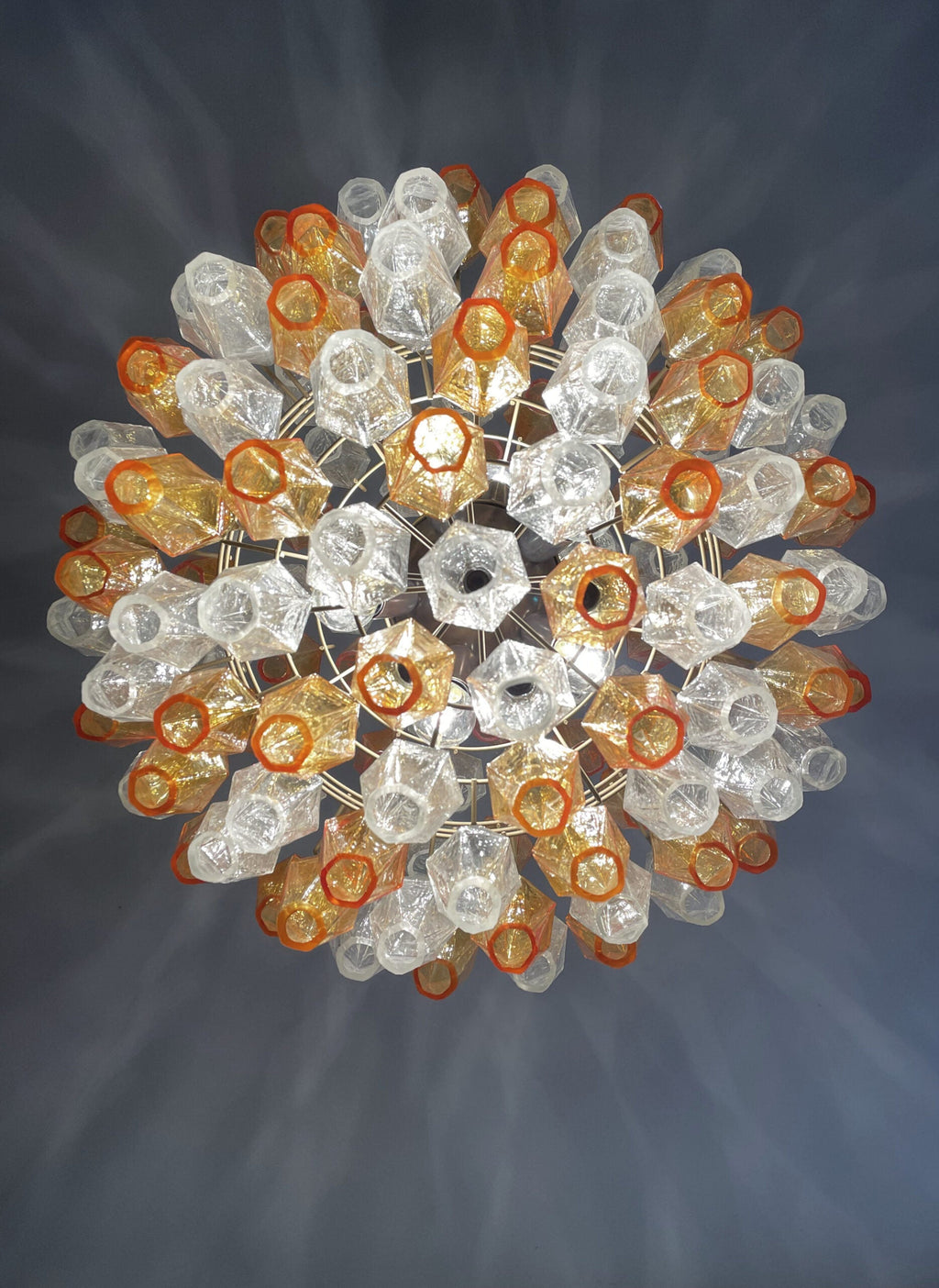 Mid-Century Murano Chandelier | Punto di Luce |  140 Clear and Yellow Poliedri Glass