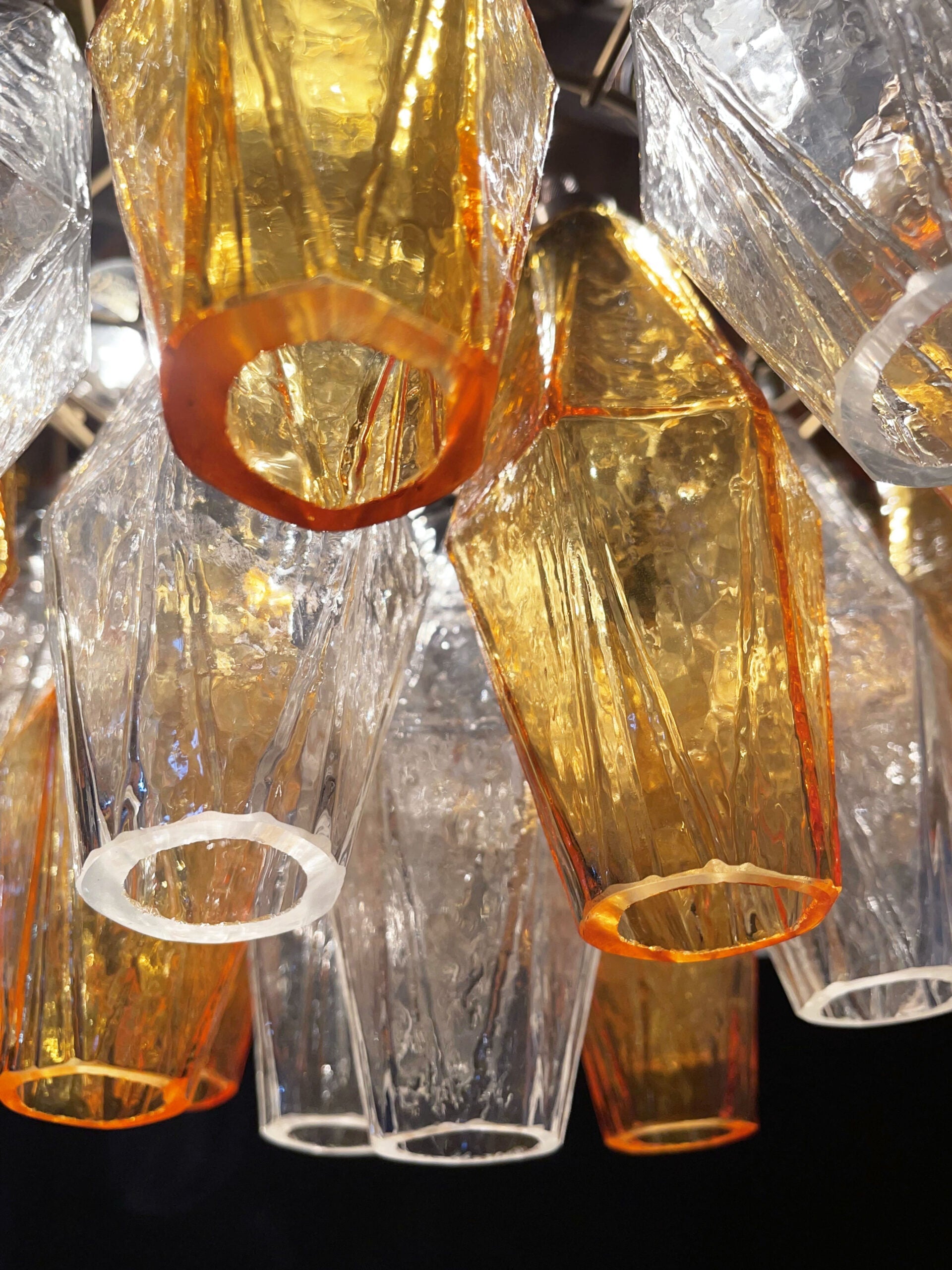 Mid-Century Murano Chandelier | Punto di Luce |  140 Clear and Yellow Poliedri Glass
