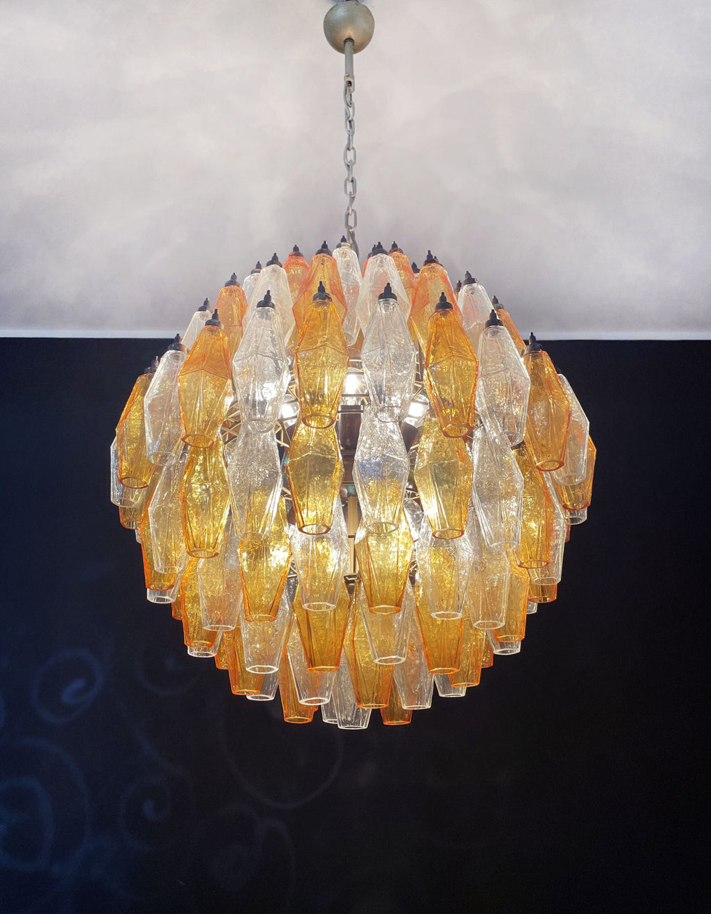 Mid-Century Murano Chandelier | Punto di Luce |  140 Clear and Yellow Poliedri Glass