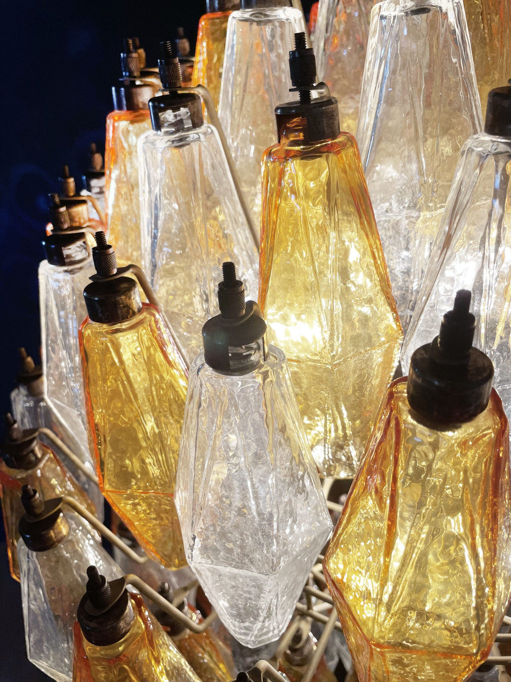 Mid-Century Murano Chandelier | Punto di Luce |  140 Clear and Yellow Poliedri Glass