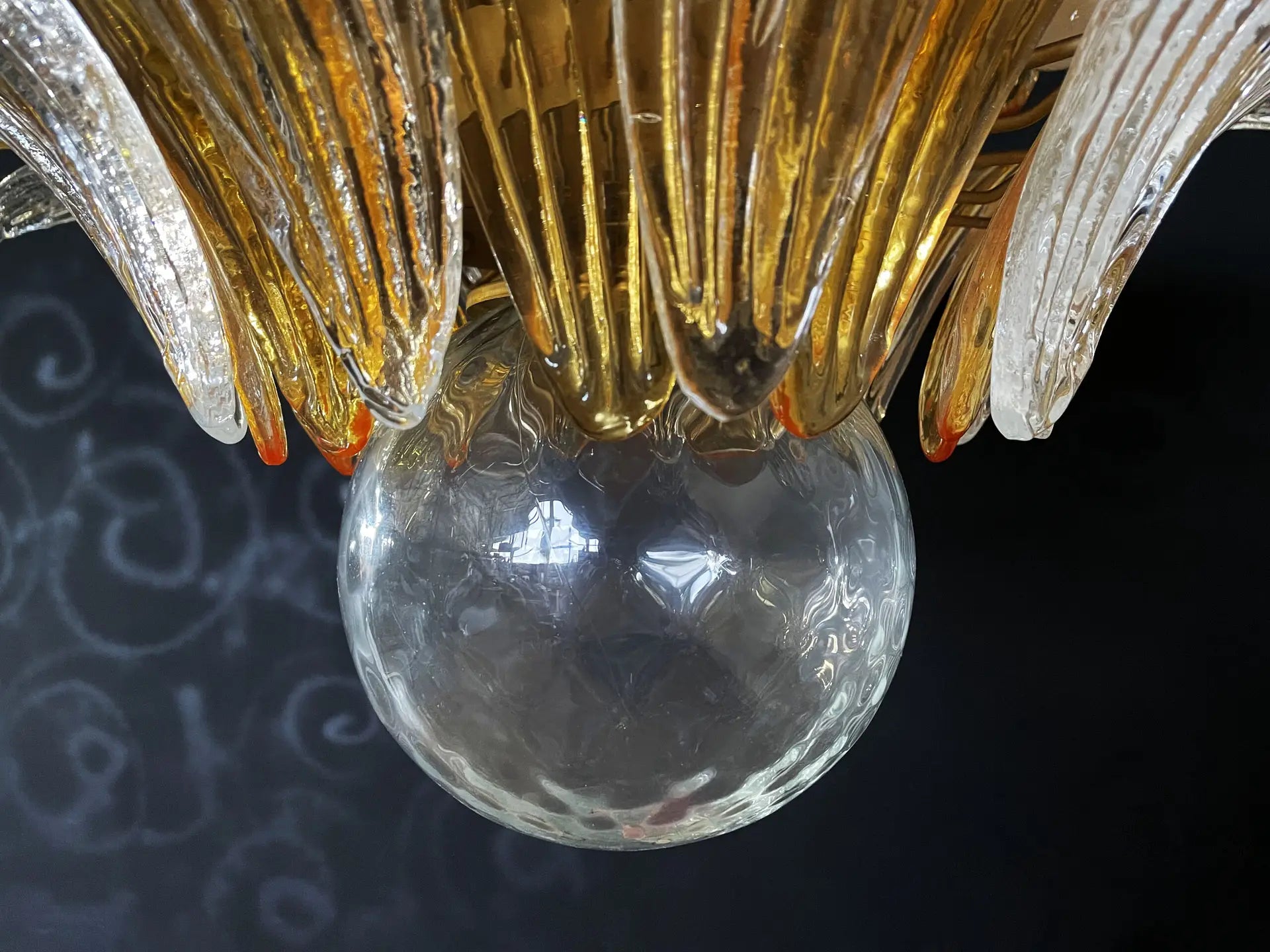 Mid-Century Murano Chandelier | Punto di Luce |  104 Clear and Yellow Palmette Glass