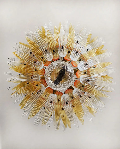 Mid-Century Murano Chandelier | Punto di Luce |  104 Clear and Yellow Palmette Glass