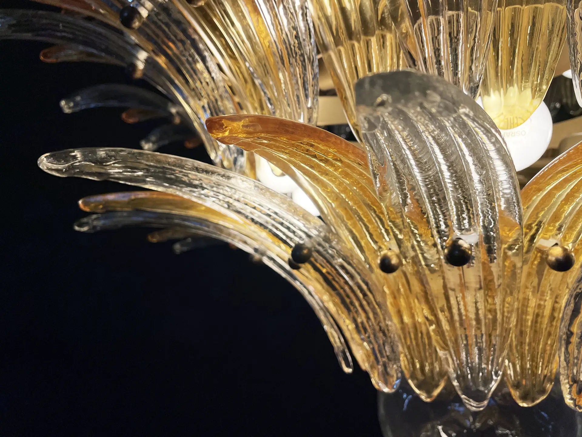 Mid-Century Murano Chandelier | Punto di Luce |  104 Clear and Yellow Palmette Glass